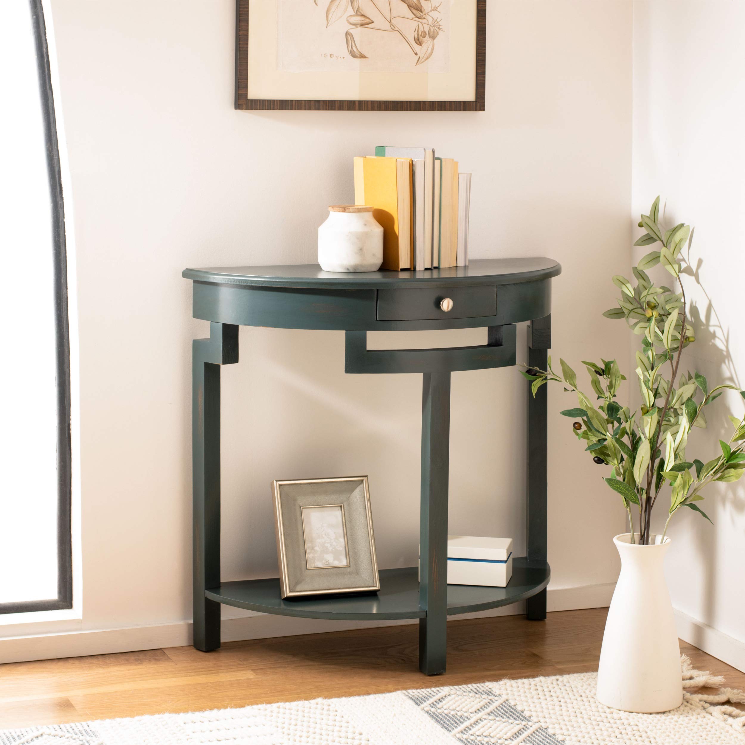 Safavieh Liana Dark Teal 1-Drawer Console Table - Entryway Sofa Table with Storage for Living Room, Hallway & Bedroom Decor
