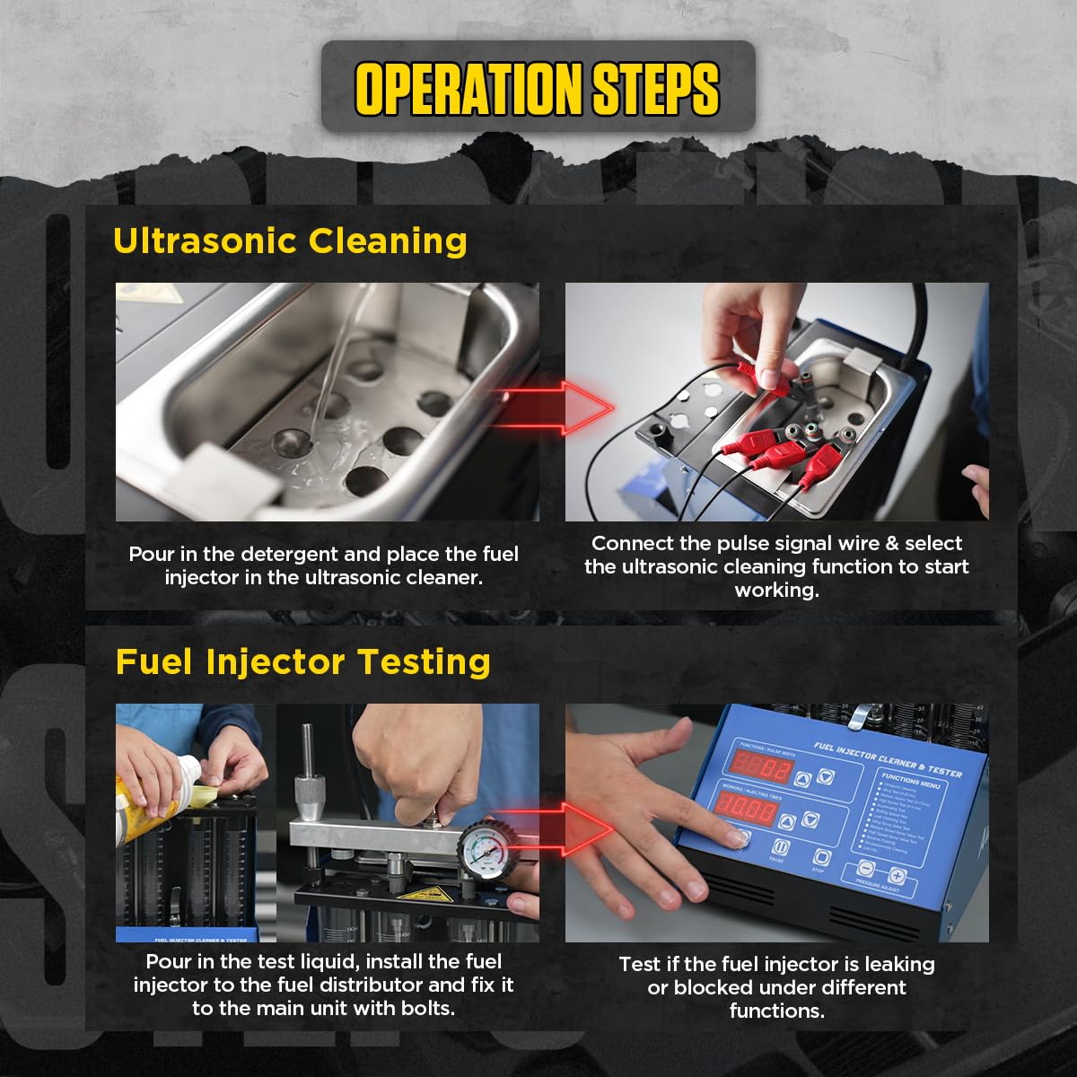 CMTOOL Ultrasonic Fuel Injector Cleaner Machine - 9 Test Modes, 800ml Tank for Auto & Motorcycle Maintenance | Professional Automotive Tool Kit for Engine Performance & Fuel System Cleaning