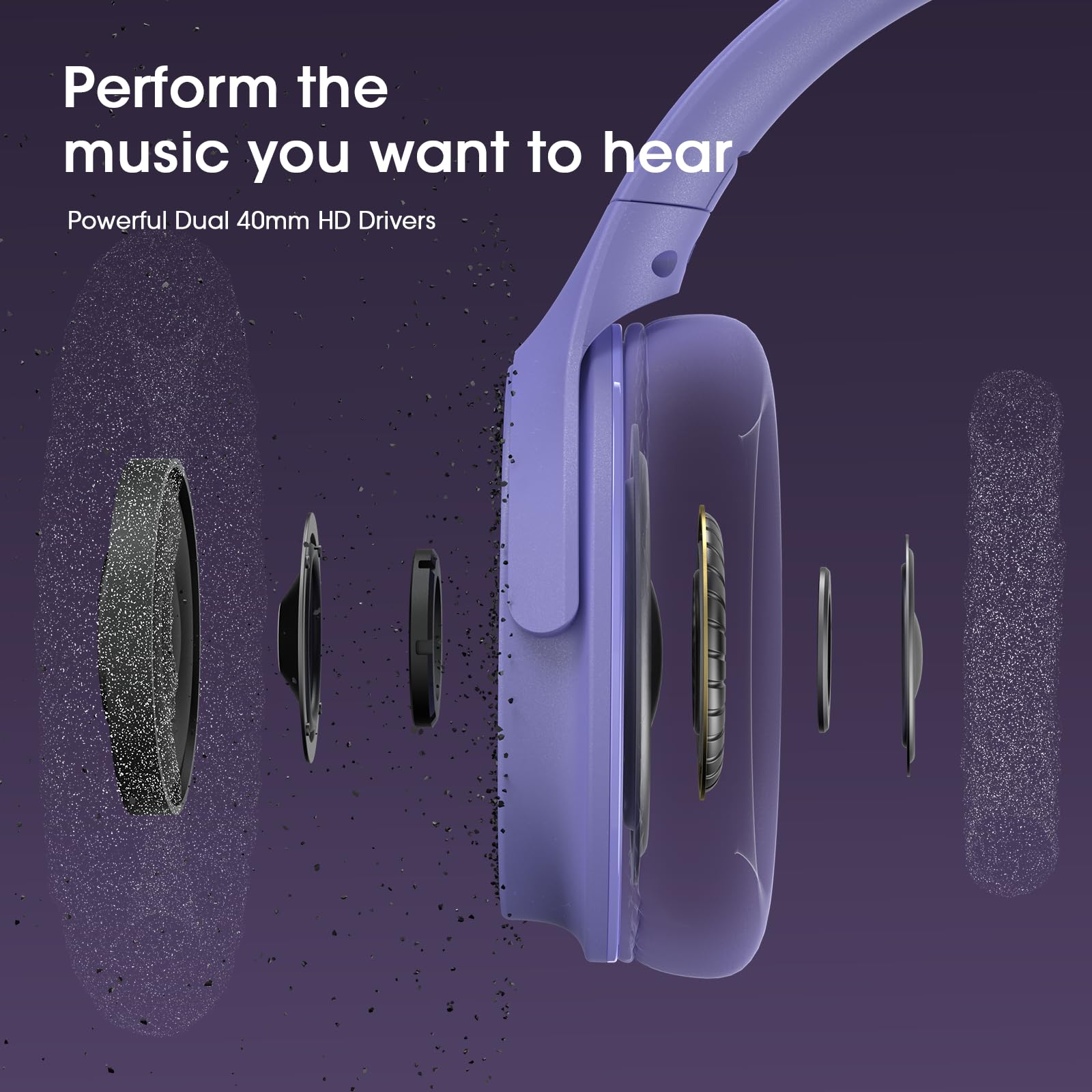 DOQAUS Wireless Bluetooth Headphones with Microphone - 70 Hours Playtime, Hi-Fi Stereo Sound, 3 EQ Modes, Foldable Design for iPhone, Android, PC - Perfect for Travel, Office & Gaming (Purple)