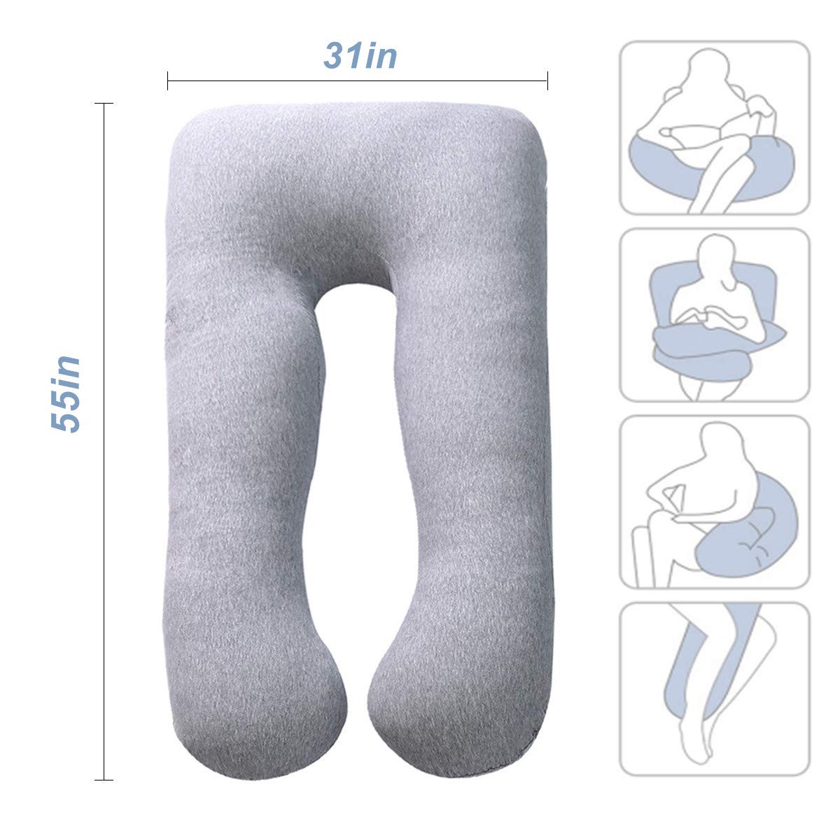 MOON PINE U-Shaped Pregnancy Pillow for Maternity Support - Full Body Pillow for Back, Legs & Belly - Comfortable Sleeping Pillow for Pregnant Women & Side Sleepers with Removable Cover (Blue Grey) - Perfect for Pregnancy Comfort, Postpartum Recovery & Better Sleep