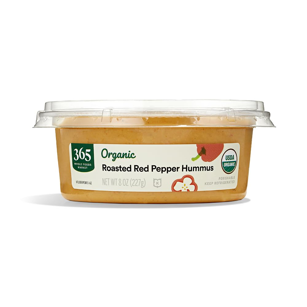 Organic Roasted Red Pepper Hummus by 365 by Whole Foods Market - 8 oz | Vegan, Gluten-Free Dip for Pita, Chips & Veggies | Perfect for Parties, Snacks & Healthy Eating