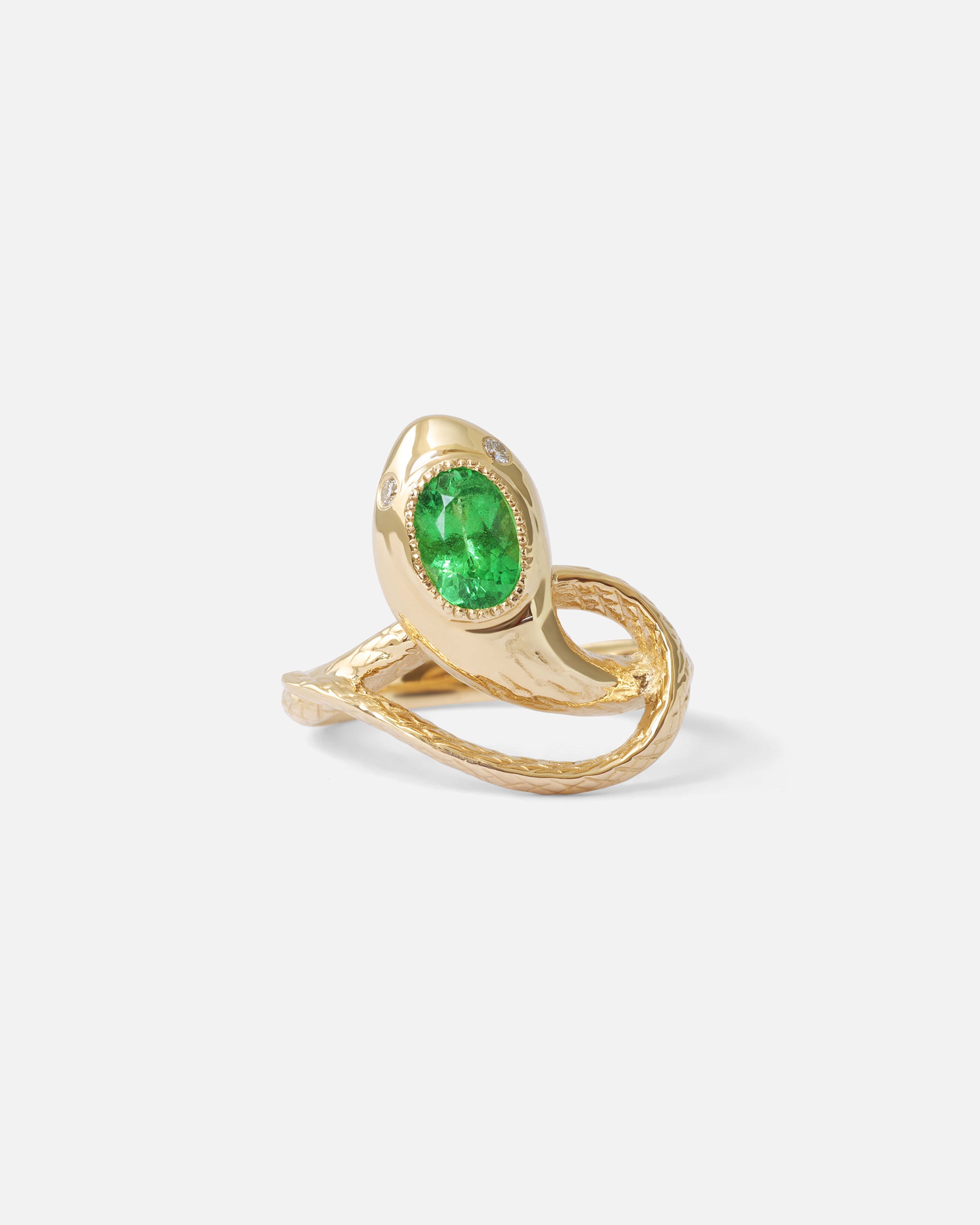 Serpentes Ring - 14K Gold Tsavorite & Diamond Snake Ring for Women | Elegant Jewelry Gift for Birthday, Anniversary & Special Occasions