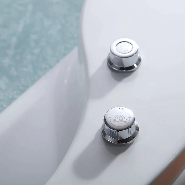 Empava 59 Inch Round Hydromassage Jetted Bathtub - White Acrylic Freestanding Soaking Tub with Air Jets (59JT005) for Luxury Spa Bathroom Relaxation at Home