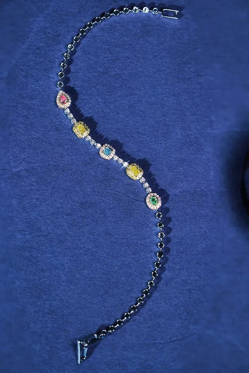 18K White Gold Diamond Bracelet for Women - Genuine Natural Diamonds, Romantic Colorful Design, High-End Wedding Jewelry - Perfect for Anniversaries, Engagements & Special Occasions