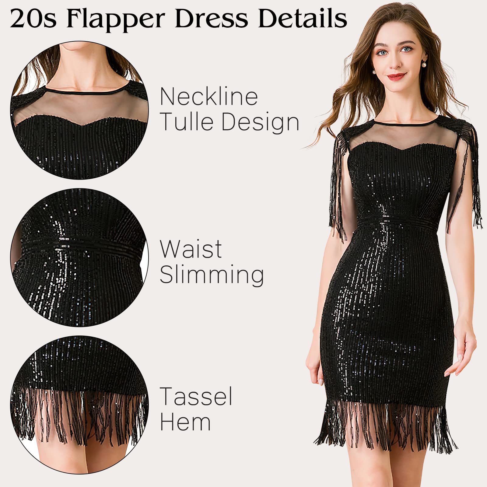 Vintage 1920s Flapper Dress with Sequins, Fringe & Beads - Roaring 20s Gatsby Party Costume for Women - Perfect for Jazz Age Themed Events, Halloween & Costume Parties