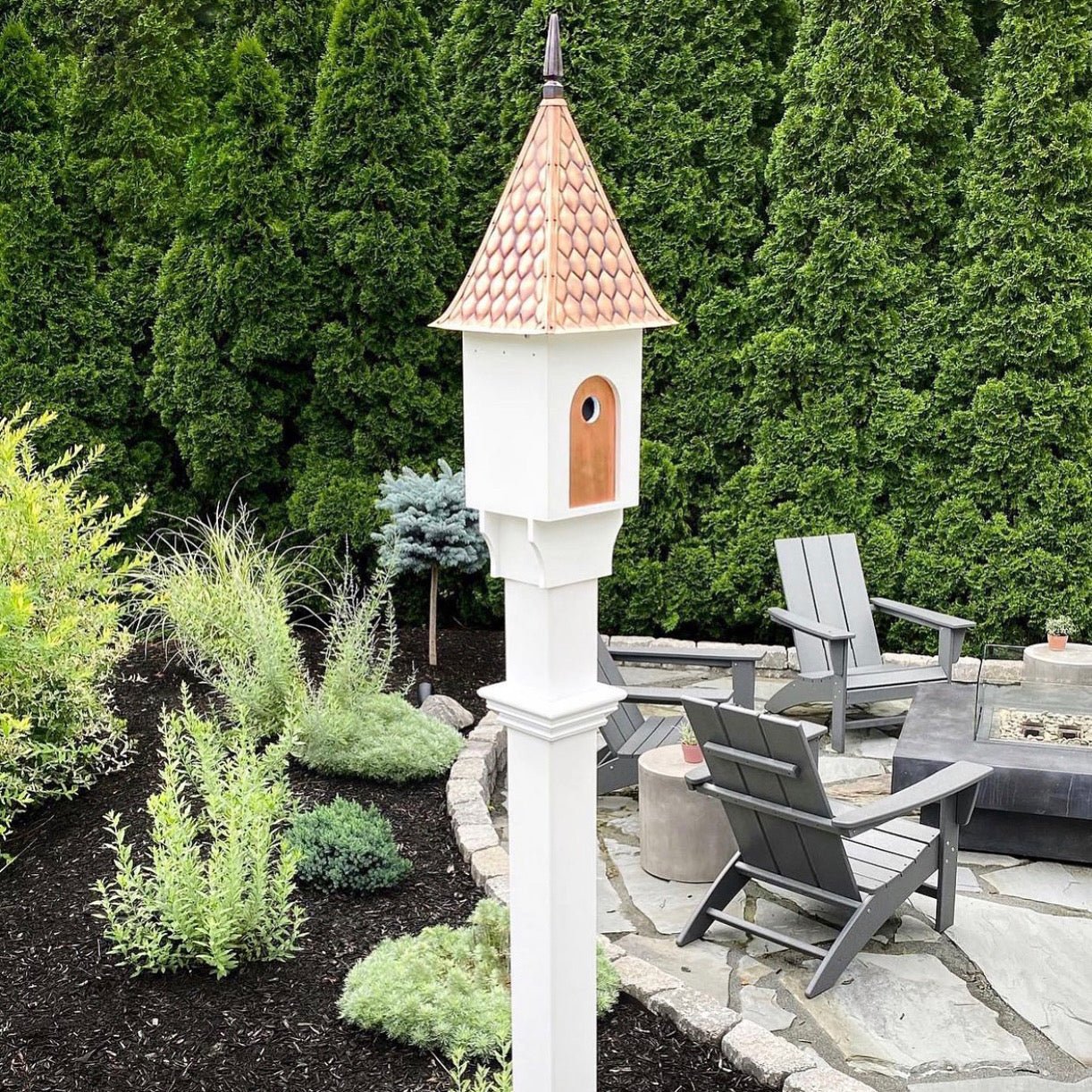 Chateau Bird House with Diamond Pattern Copper Roof - Elegant Outdoor Garden Decor for Birds - Perfect for Backyard, Patio, and Garden Decoration