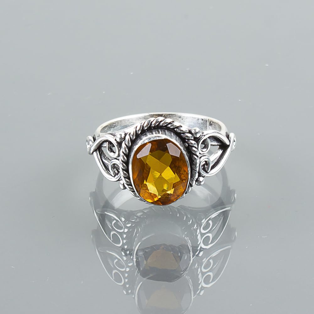 Natural Citrine Gemstone Ring - Handmade 925 Sterling Silver Bohemian Statement Ring, Size 7 - November Birthstone Jewelry, Yellow Stone Ring with Bezel Setting | Perfect for Boho Fashion, Gift Giving & Special Occasions
