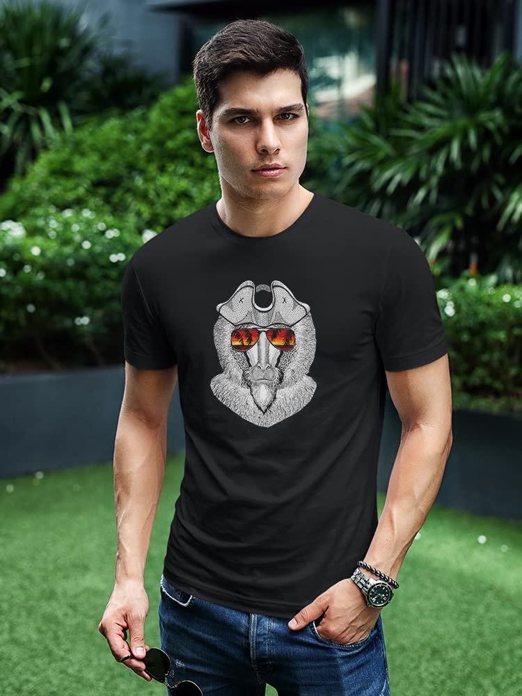 Smartprints Funny Ape Wearing Pirate Hat & Glasses Graphic T-Shirt for Men - Casual Streetwear, Party Outfit & Unique Gift Idea