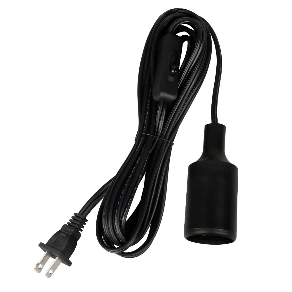 Zevnico 15 FT Hanging Light Socket with Cord - Black E26/E27 Extension Cord with ON/Off Switch Plug - DIY Pendant Light Fixture & Hanging Lantern Cable - Perfect for Bedroom, Kitchen, Porch, and Outdoor Lighting Decor