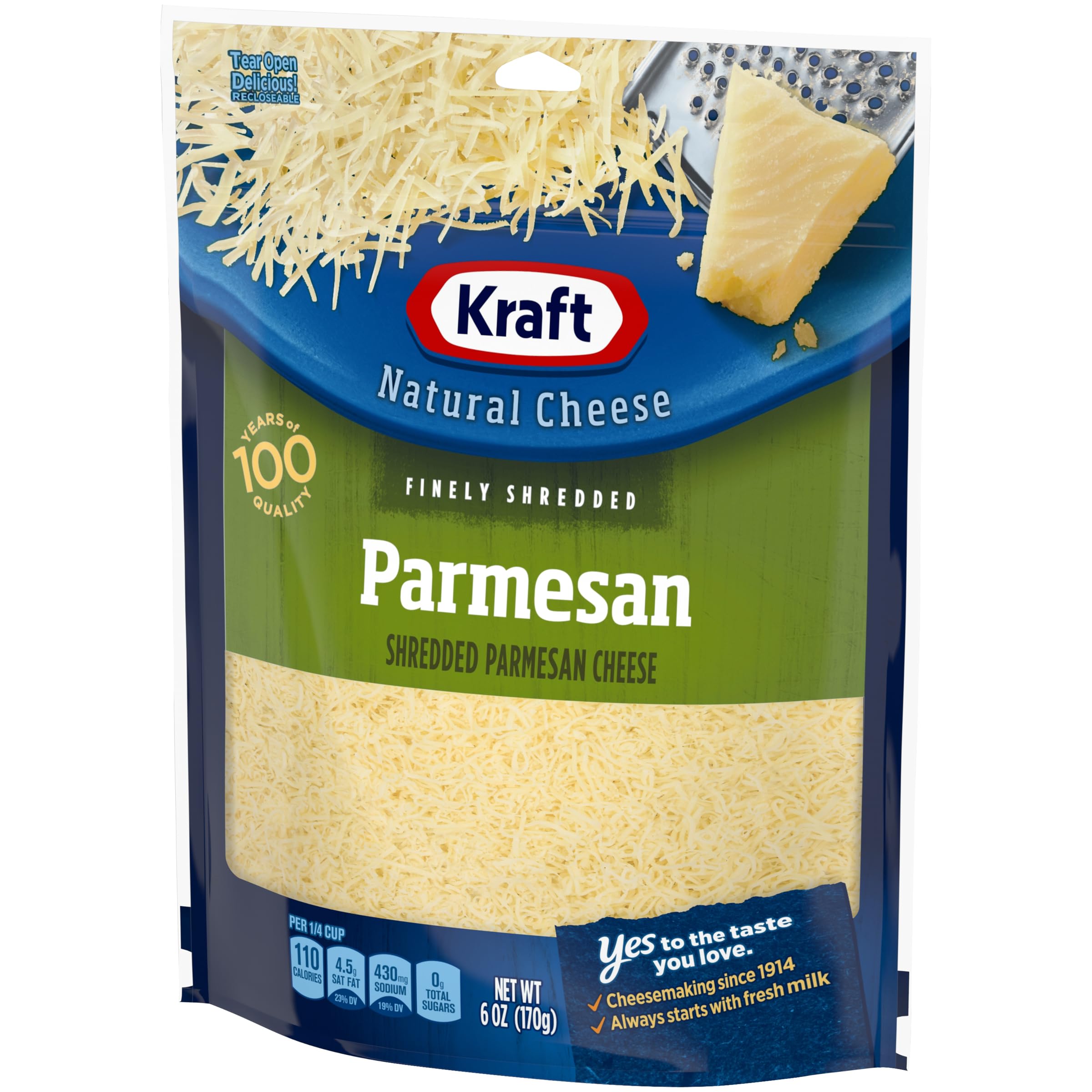 Kraft Finely Shredded Natural Parmesan Cheese - 6 oz Resealable Pouch | Perfect for Pasta, Pizza & Salads | Premium Grated Italian Cheese for Cooking & Baking