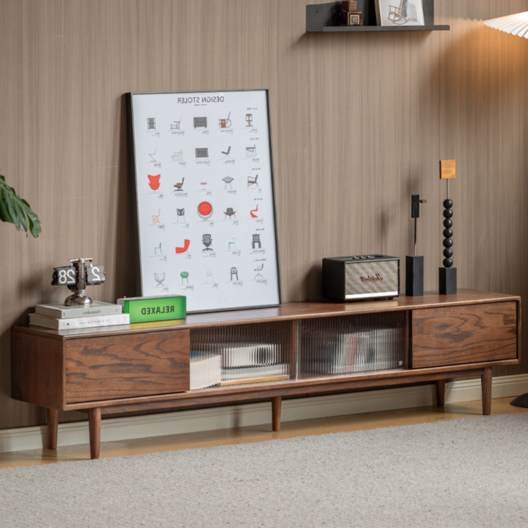 Solid Oak Wood Modern Minimalist TV Stand Floor Cabinet - Perfect for Living Room, Bedroom & Home Theater Setup