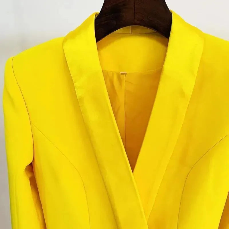 Elegant Yellow Tuxedo Blazer Dress for Women | Formal Evening Gown & Prom Outfit | Perfect for Weddings, Cocktail Parties & Special Occasions