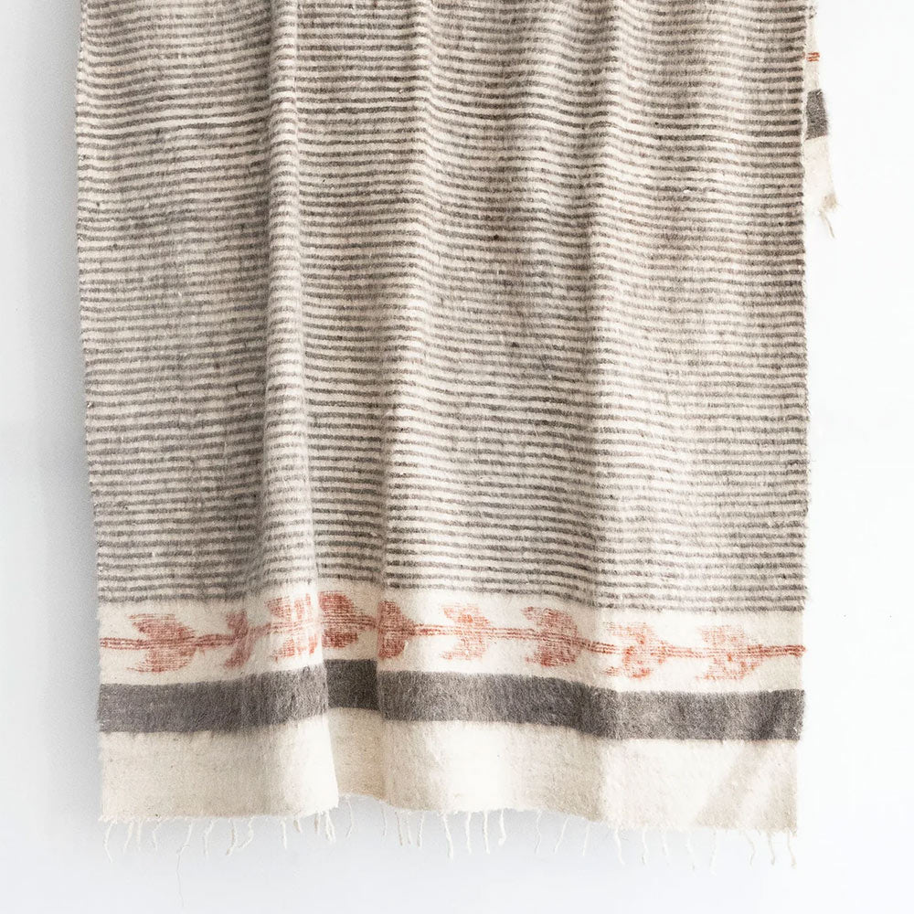Hand Loomed Blanket - Soft Grey & Cayenne Striped Throw - Cozy Home Decor for Sofa, Bed & Winter Nights