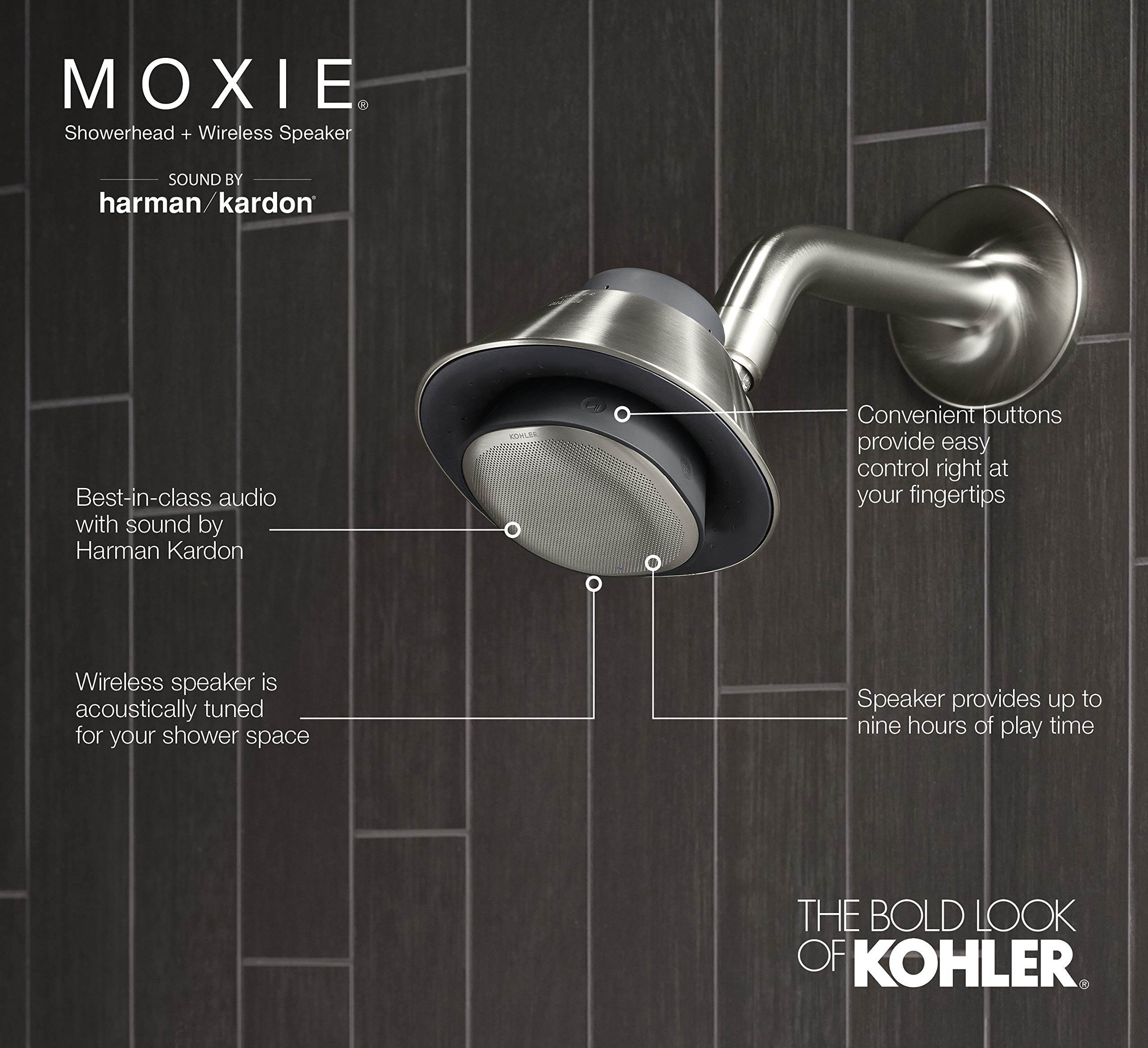 MOXIE® 2.5 GPM High Pressure Shower Head with Bluetooth Speaker - Waterproof Wireless Shower Speaker for Bathroom, Gym & Outdoor Use