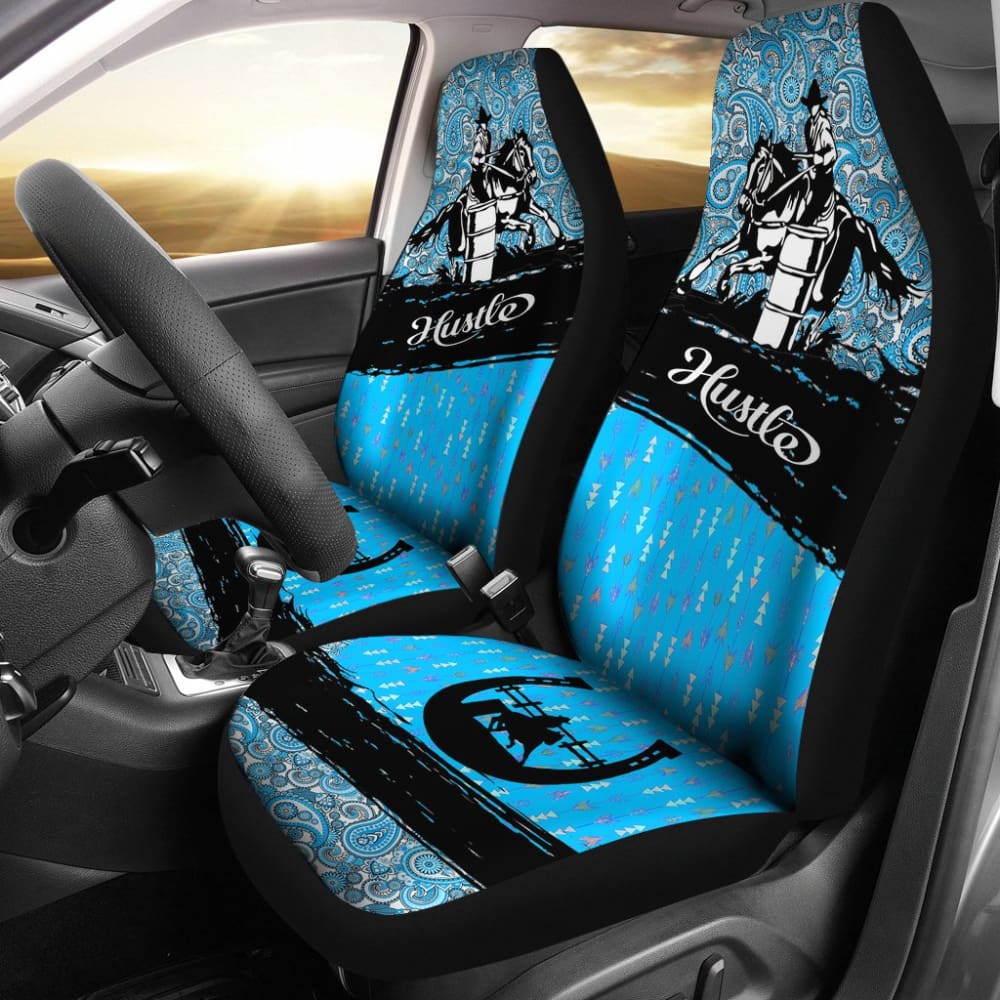 Barrel Racer Blue Horse Lover Car Seat Covers for Trucks & SUVs - Western Style Equestrian Design - Durable Neoprene Protection for Drivers & Passengers - Perfect for Rodeo, Horse Shows & Country Rides