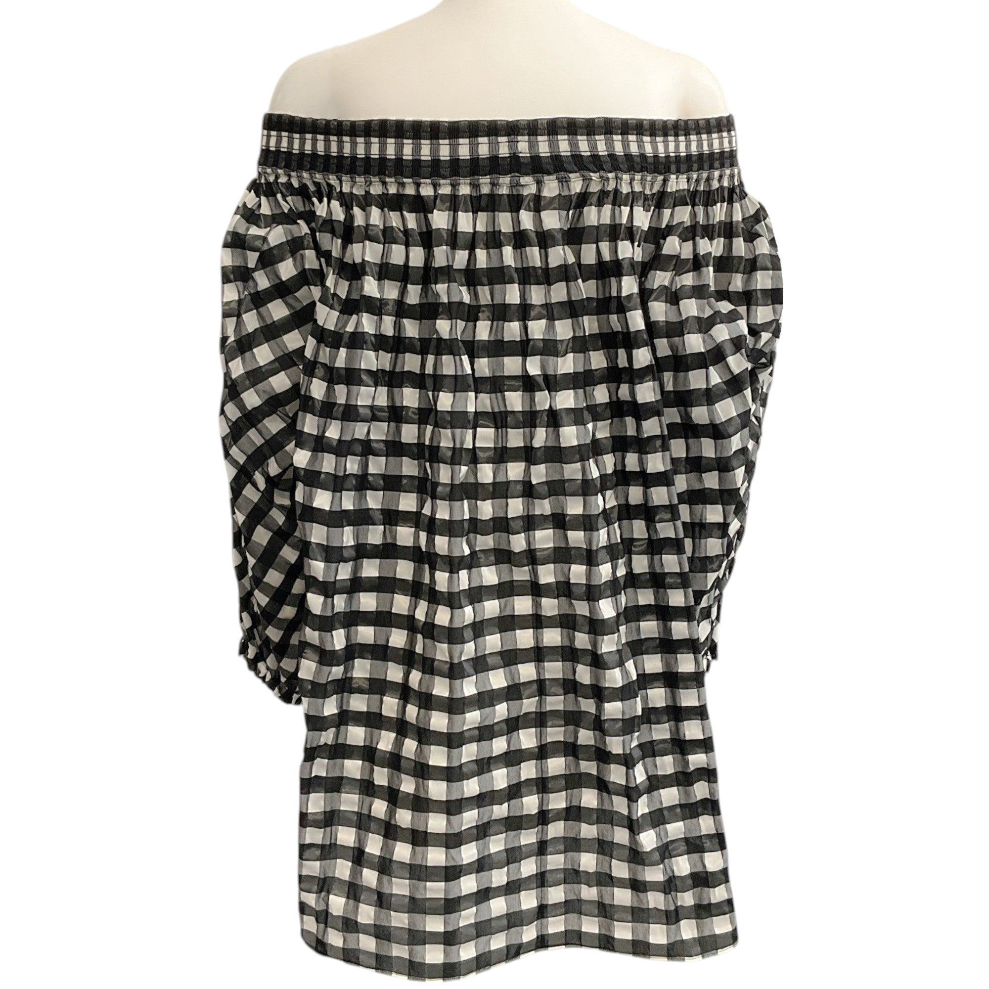 Alaia Black & White Gingham Check Off-Shoulder Blouse - Women's Fashion Top for Summer, Beach & Date Night Outfits