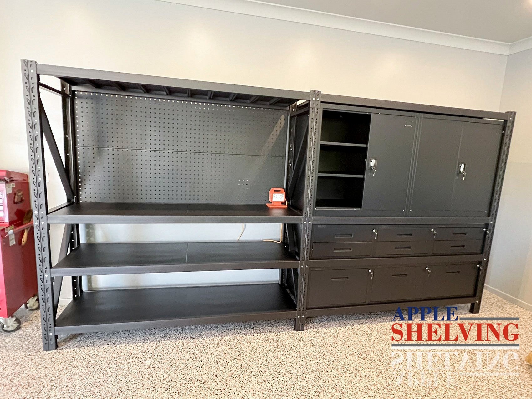 Heavy Duty Pegboard Workbench with 9 Drawer Storage Cabinets - Wall Mounted Tool Organizer for Garage, Workshop & DIY Projects