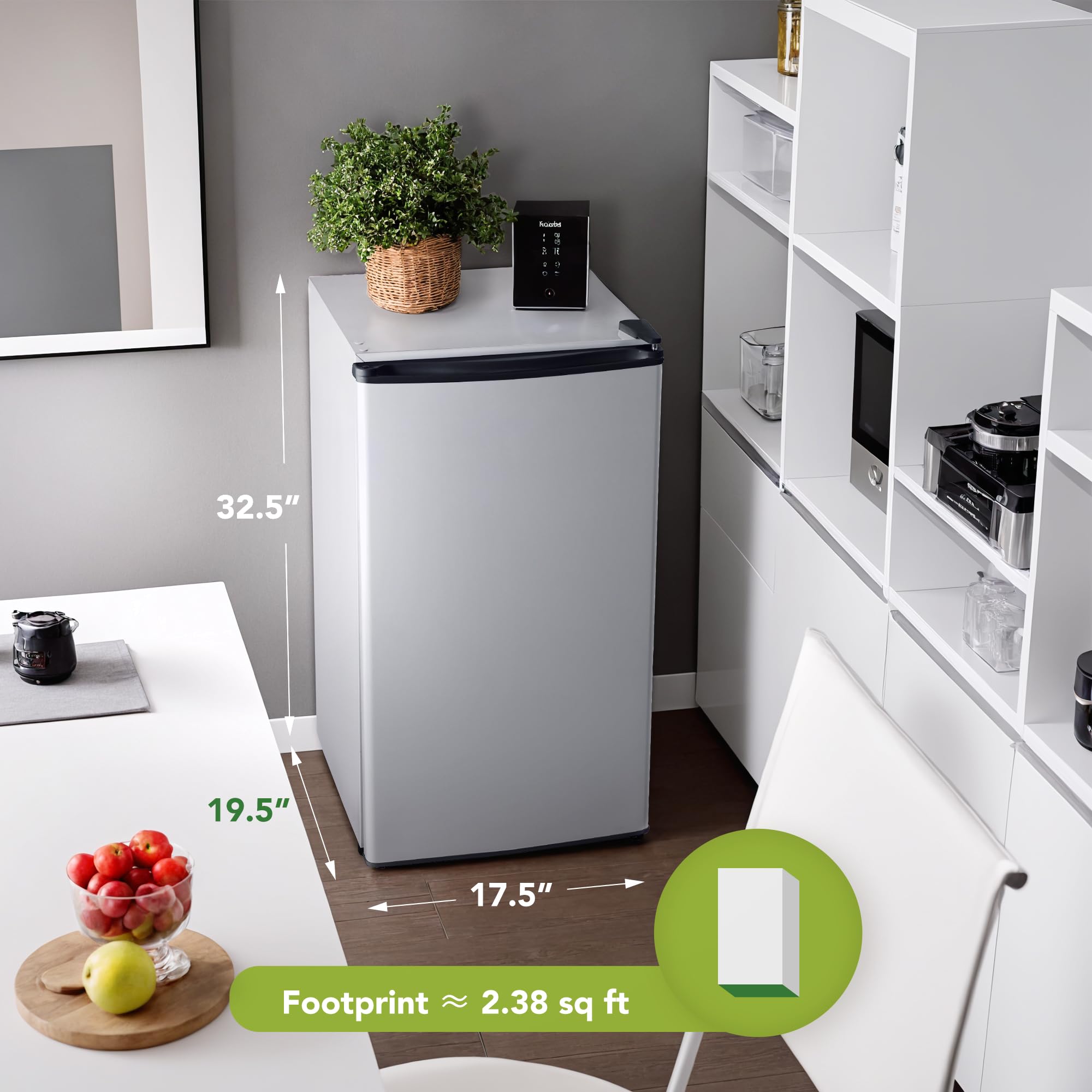 3.2 Cu.Ft Compact Refrigerator with Freezer - Energy Efficient, Low Noise Mini Fridge with Reversible Door for Bedroom, Dorm, Office & Apartment - Silver | Perfect for Small Spaces, Home & Commercial Use