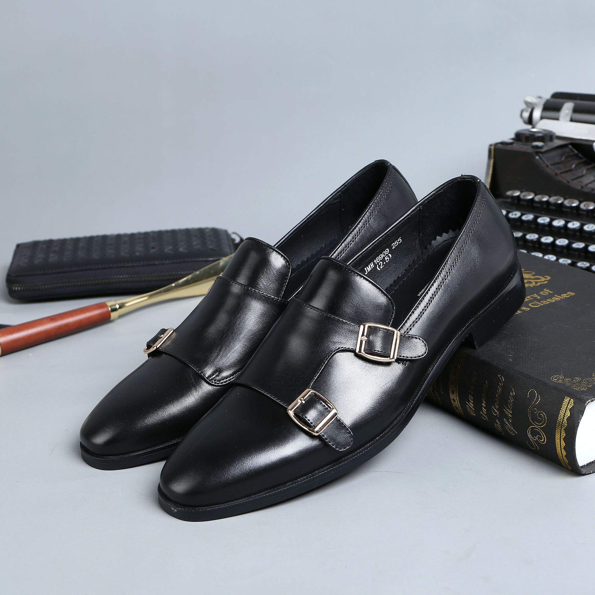 Men's Dress Shoes - Formal Leather Monk Strap Business Shoes for Wedding, Banquet & Office - Single Buckle Pointed Toe Oxfords - Black Size 38/UK 5.5/US 6.5 - Perfect for Business Meetings, Cocktail Parties & Special Occasions