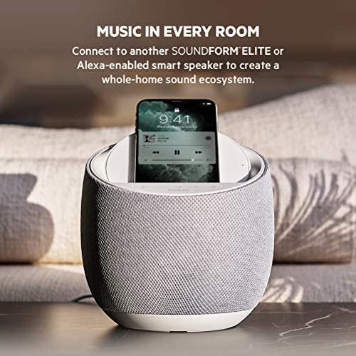 Belkin SoundForm Elite Hi-Fi Smart Speaker with Wireless Charger - Alexa Voice-Controlled Bluetooth Speaker Powered by Devialet Sound Technology - Fast Wireless Charging for iPhone, Samsung Galaxy & More (Black) - Perfect for Home, Office & Outdoor Use