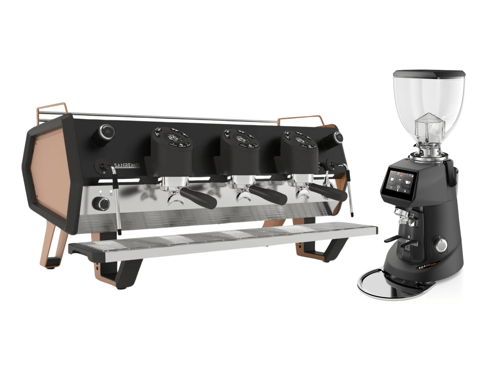 Sanremo D8 Pro + Fiorenzato F64 Evo Pro Sense Espresso Machine Bundle - Professional Coffee Bar Setup for Cafes & Home Brewing