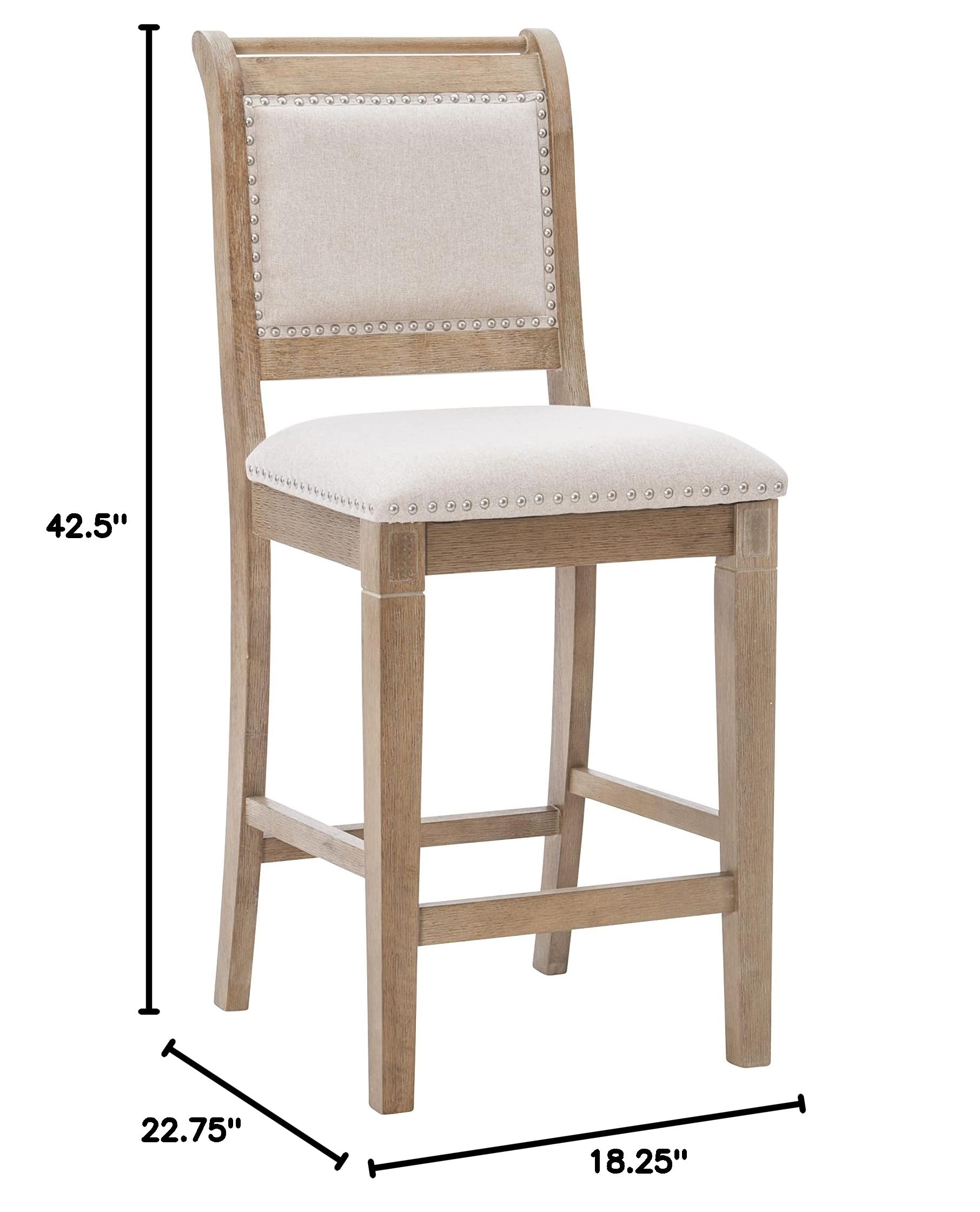 Linon Newton Natural Wood Counter Stool - Grey Wash Finish for Kitchen Island & Bar Seating - Rustic Home Decor & Dining Furniture