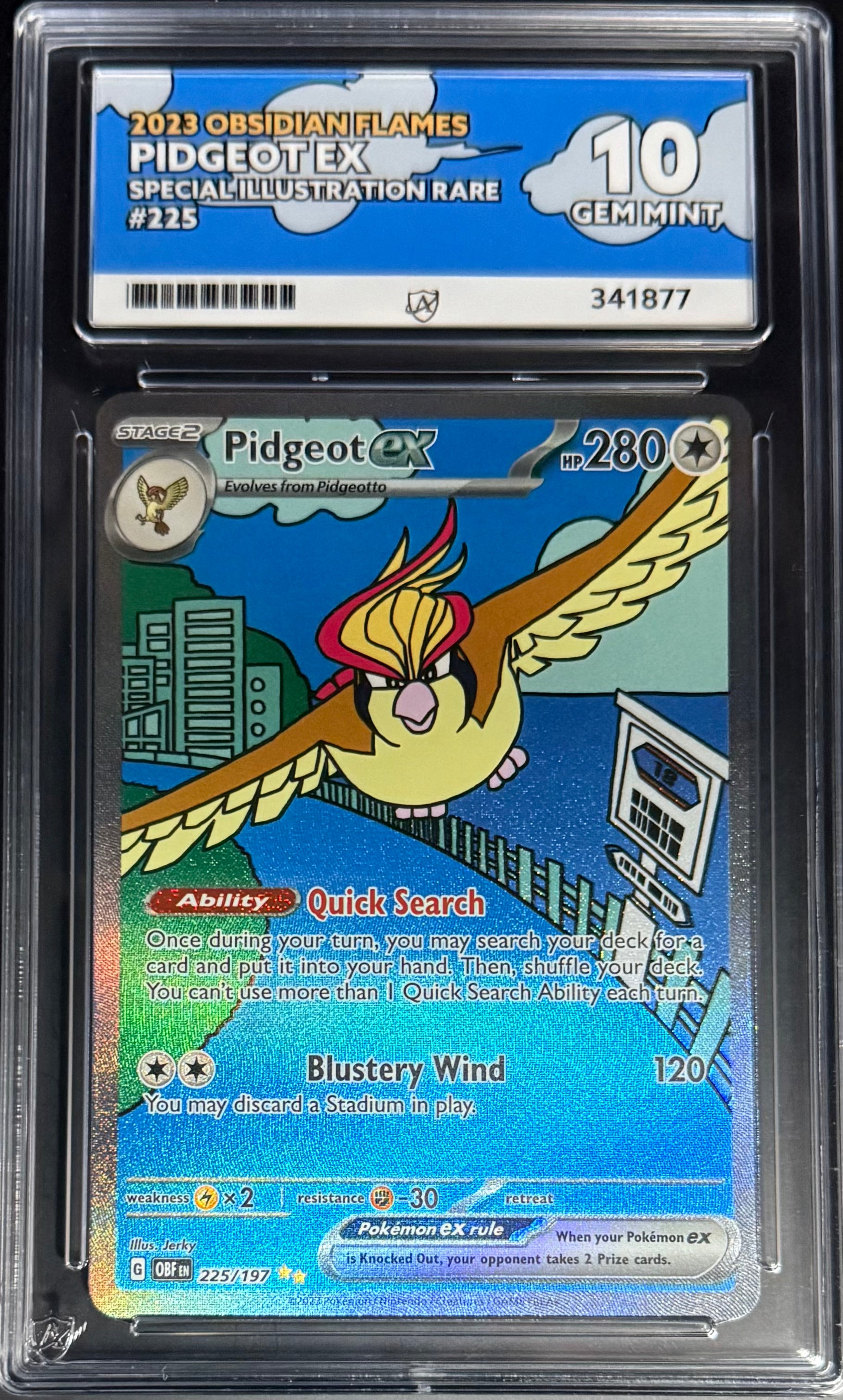 Pokemon Pidgeot EX 225/197 Special Illustration Rare Card - Obsidian Flames Expansion 2023 | Ace10 Graded | Collectible Trading Card for Battles & Display