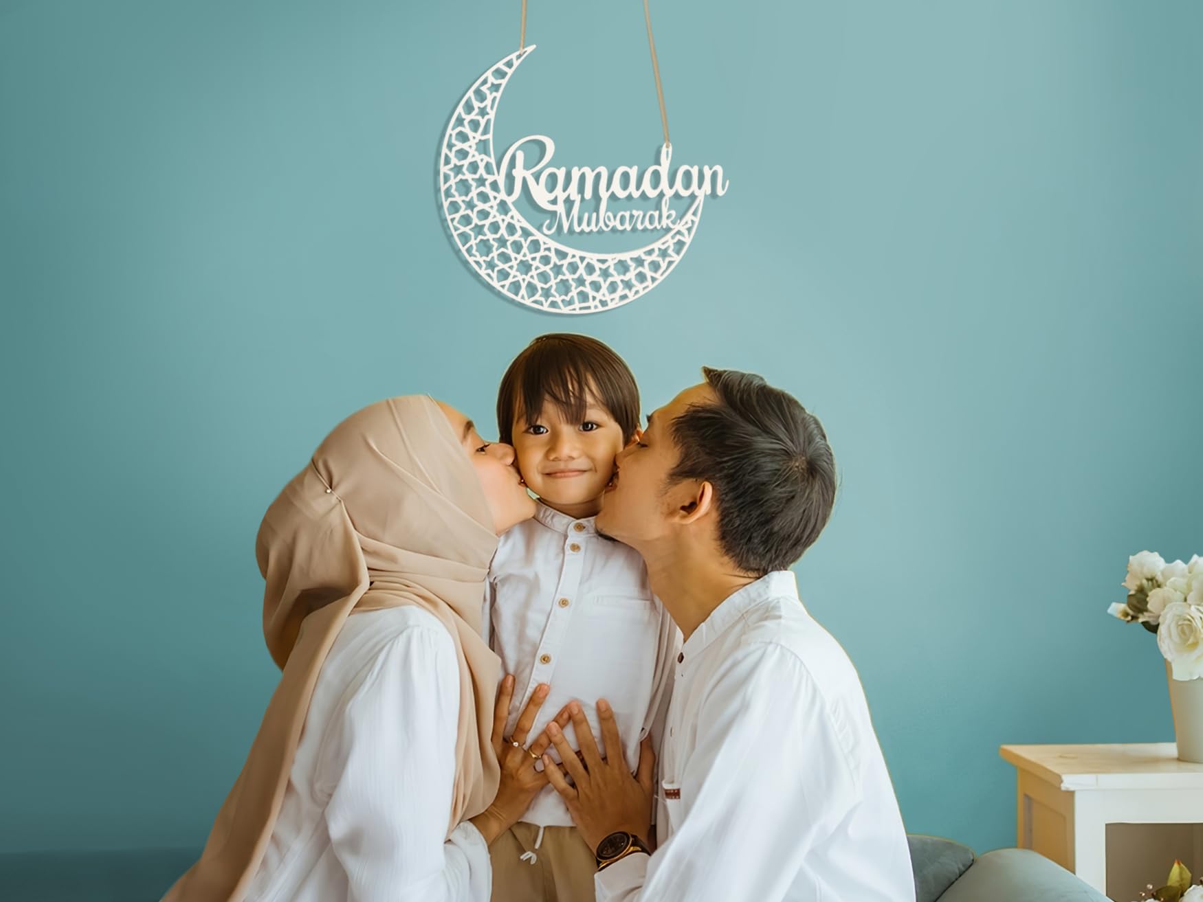 OLEEK 12 Inch Ramadan Wreath - Ramadan Mubarak Home Decor, Islamic Holiday Door Hanging & Kids Gift - Perfect for Eid Celebration, Front Door Decoration and Ramadan Party Decorations