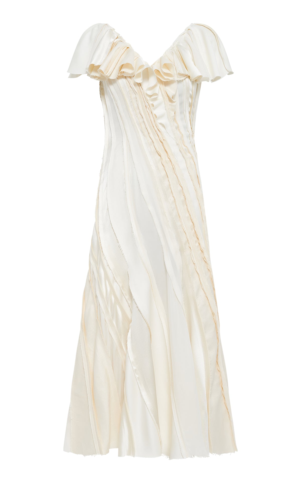 Osmin Patchwork Midi Dress - Ivory Textured Linen Slub Summer Dress for Women | Boho Chic Beach Wedding Guest Outfit & Casual Daywear
