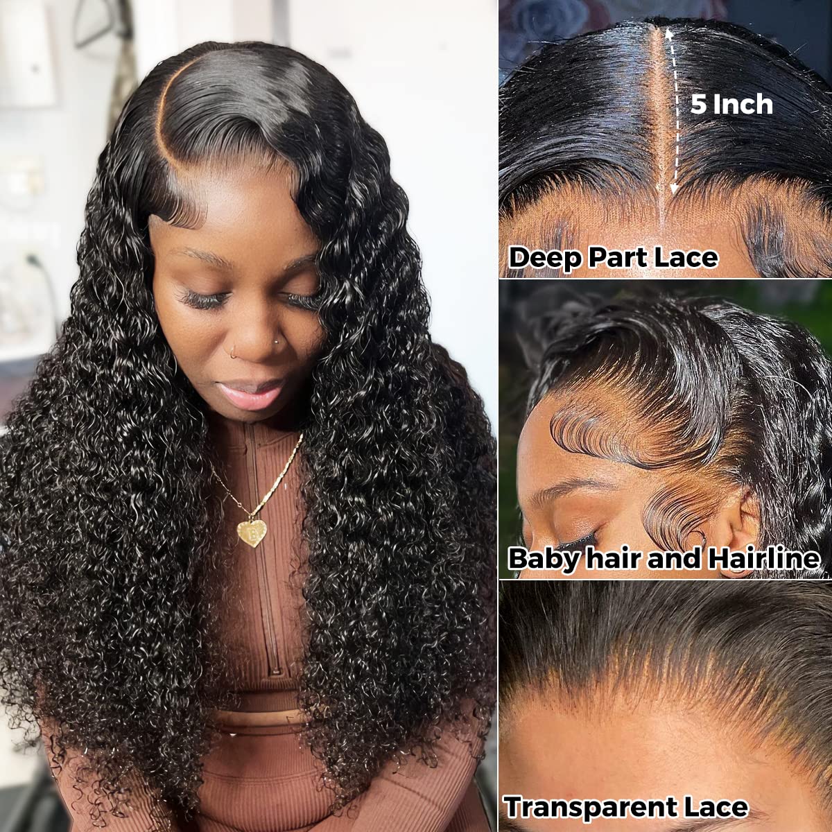 5x5 HD Lace Closure Wigs Human Hair - Pre Plucked Deep Wave Curly Wigs for Black Women | Glueless Wear & Go | 24 Inch Wet & Wavy Lace Front Wig with Baby Hair | Perfect for Daily Wear, Special Occasions & Protective Styling