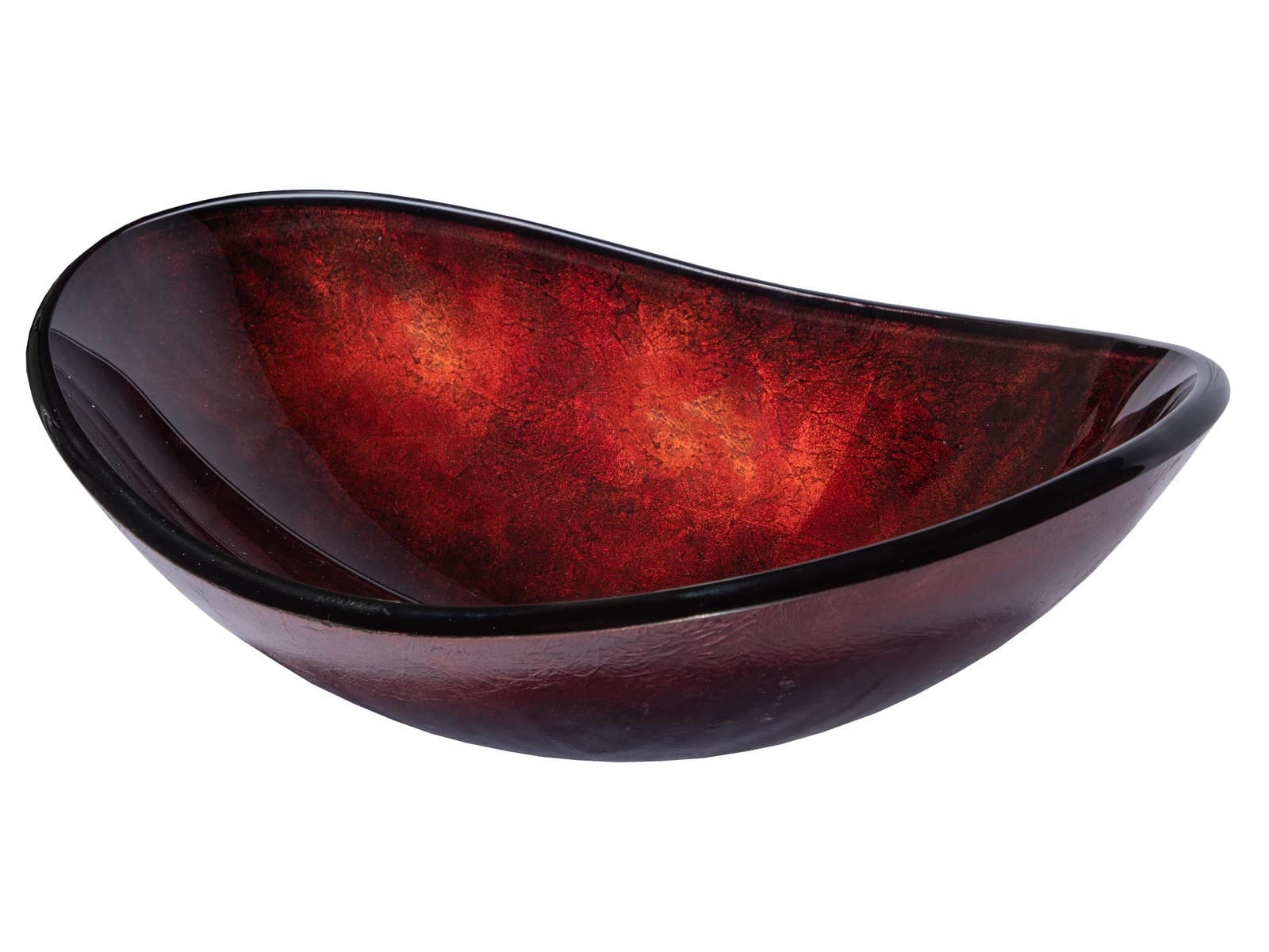 Modern Canoe Shaped Red Copper Glass Vessel Sink - Bathroom Vanity Sink with Mirror Finish - Perfect for Contemporary Bathrooms, Powder Rooms & Luxury Home Decor