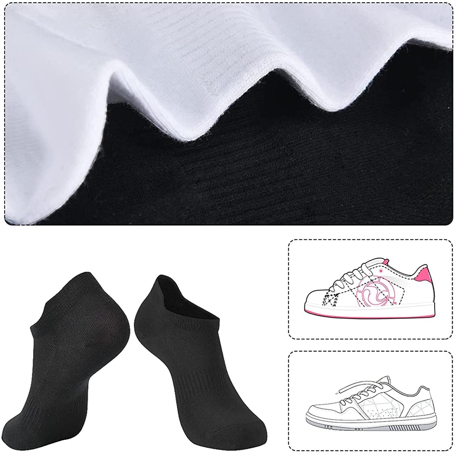 Brookhaus Women's Ankle Running Socks 6/10 Pairs - Low Cut Breathable Cotton No-Show Athletic Socks with Tab for Running, Gym, Yoga & Everyday Wear - Perfect for Sports, Workouts & Casual Outfits
