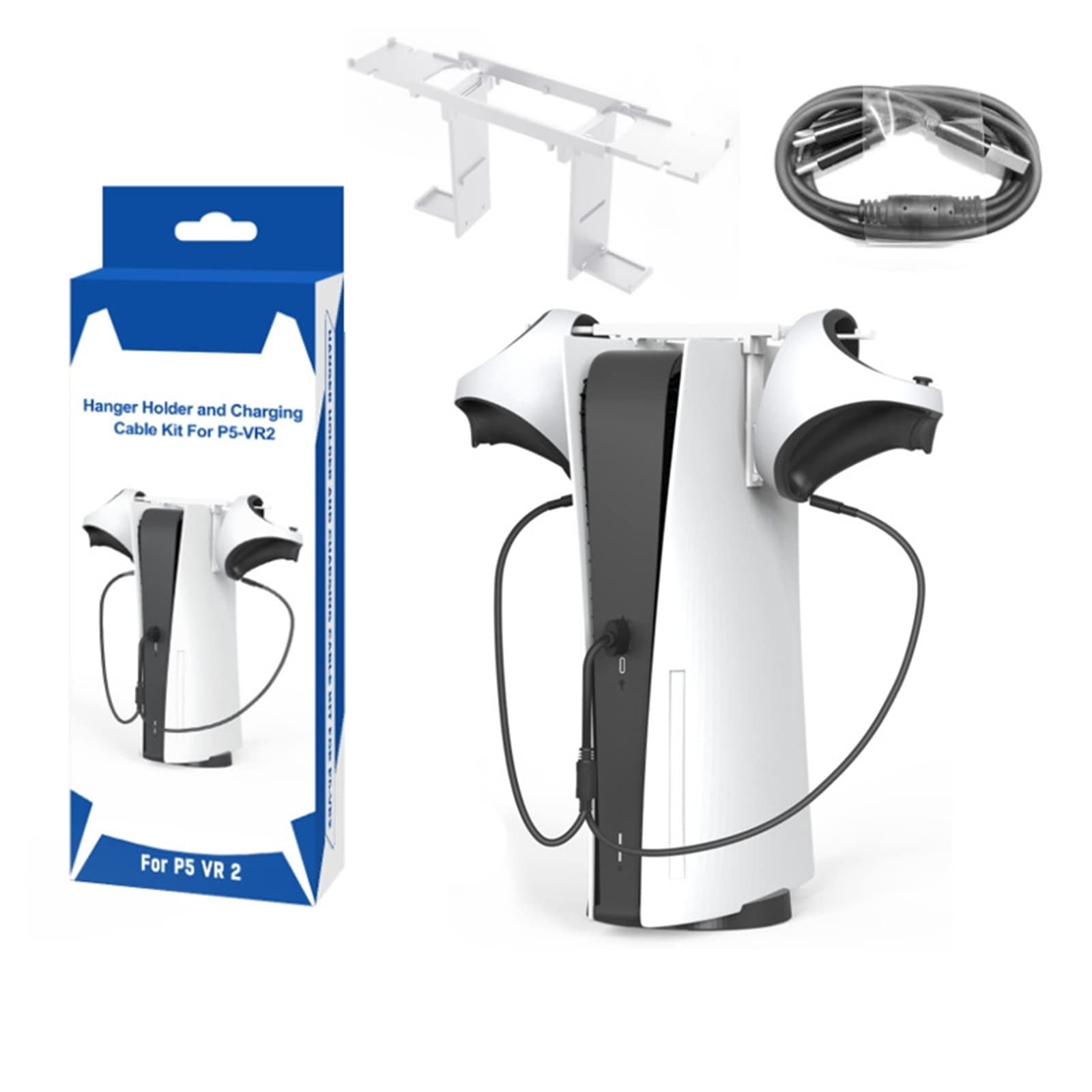 PSVR2 VR Headset Controller Stand with Charging Dock - Wireless VR Headset Holder with 60cm Charging Cable - Perfect for PS5 VR Gaming Setup & Organized Storage