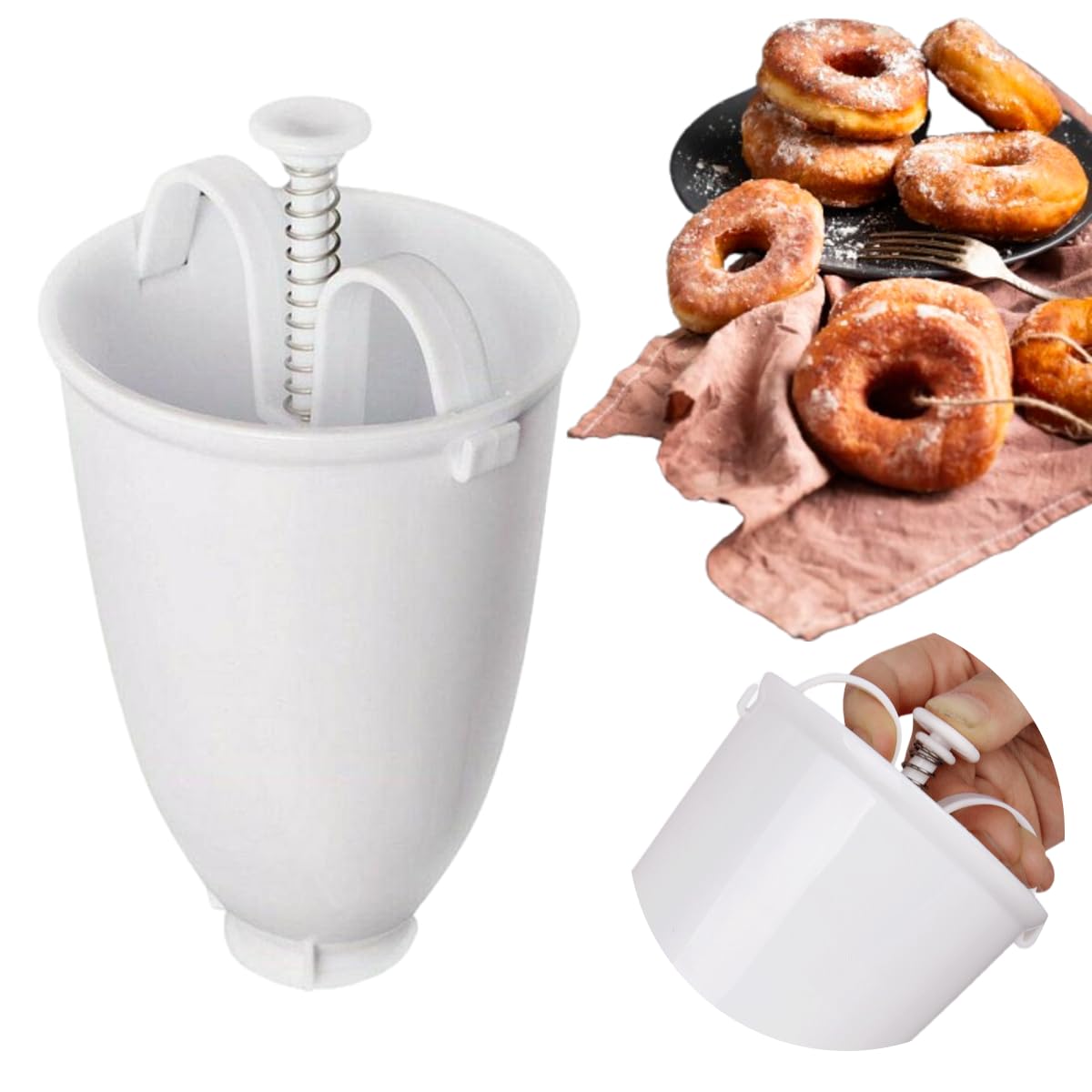 One-Hand Manual Donut Maker - Plastic Doughnut Machine Mold & Biscuit Maker with Waffle Dispenser - Perfect for Home Baking, Pastry Making & Kitchen Use - Ideal for Breakfast, Parties & DIY Desserts