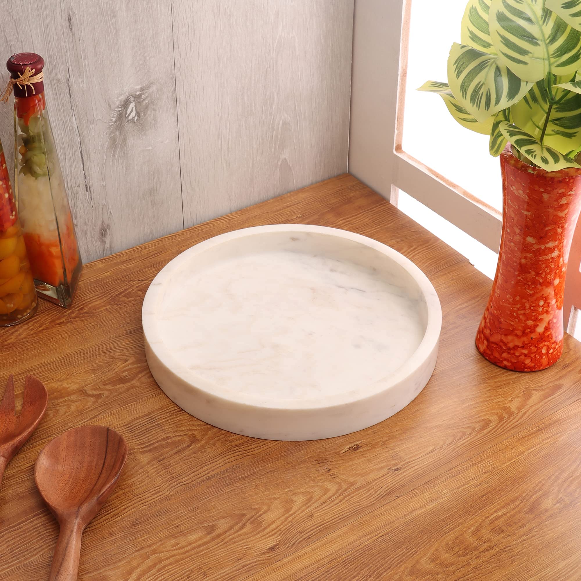 NikkisPride Handmade Marble Tray - Round Decorative Vanity Tray for Bathroom & Kitchen Countertop | Perfect for Jewelry Display, Soap Holder & Home Decor (Made in India)