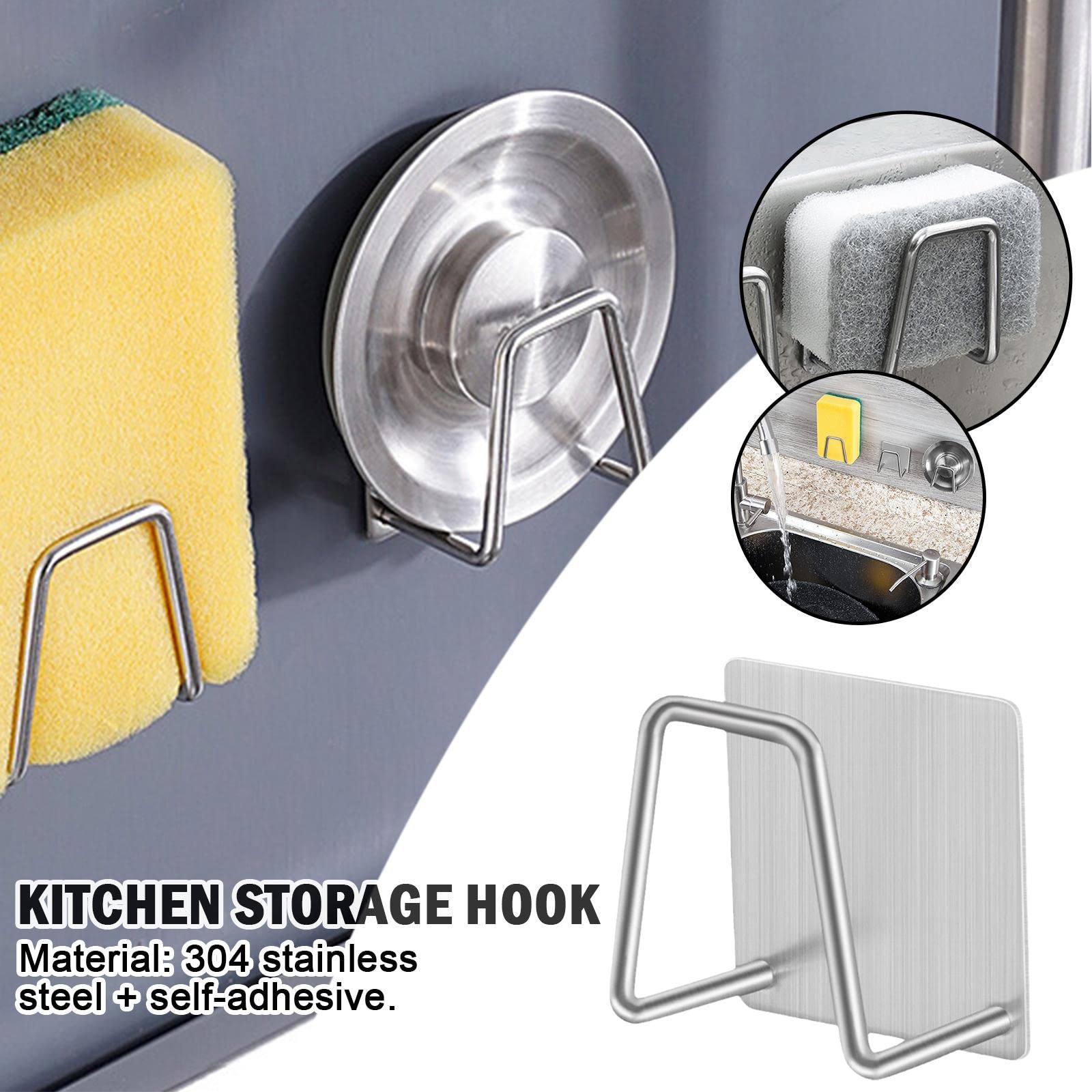 Stainless Steel Sponge Holder for Kitchen Sink - Self-Adhesive Wall Mounted Sponge & Scrubber Organizer with Drain Drying Rack | Perfect for Keeping Kitchen Sink Area Clean and Organized