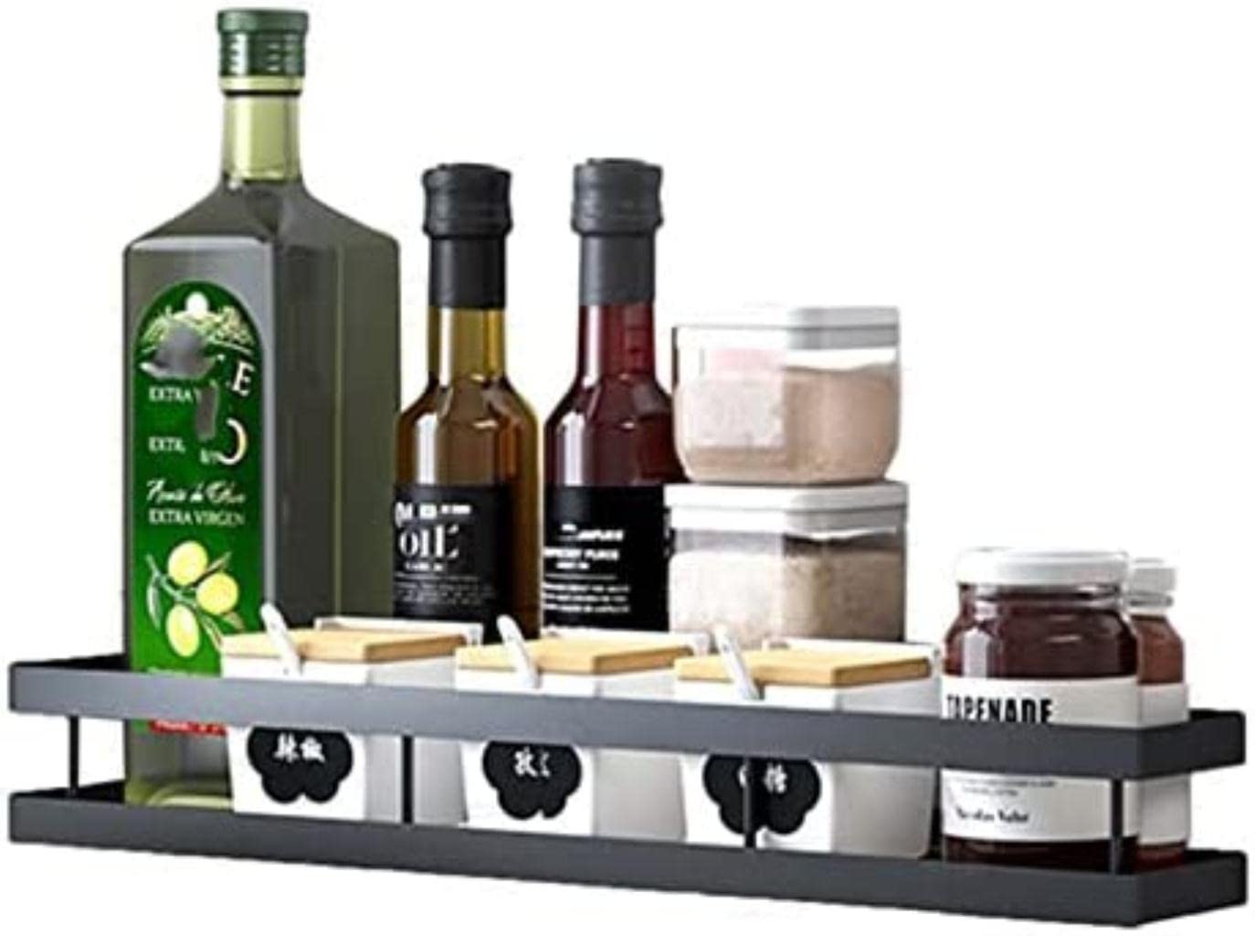 Handiya Wall Mounted Kitchen Storage Rack - 40cm Black Hanging Shelf for Spices, Utensils & Cookware - Perfect for Small Kitchens, Pantry Organization & Space Saving Storage