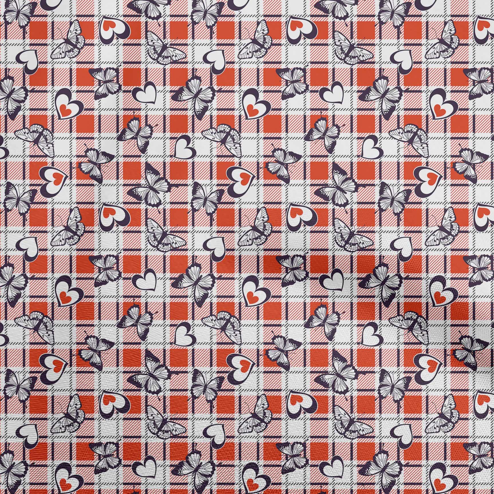 oneOone Cotton Flex Orange Fabric Checks Heart Print - 40 Inch Wide Sewing Fabric by The Yard for DIY Clothing, Quilting & Crafts | Perfect for Dresses, Shirts & Home Decor Projects