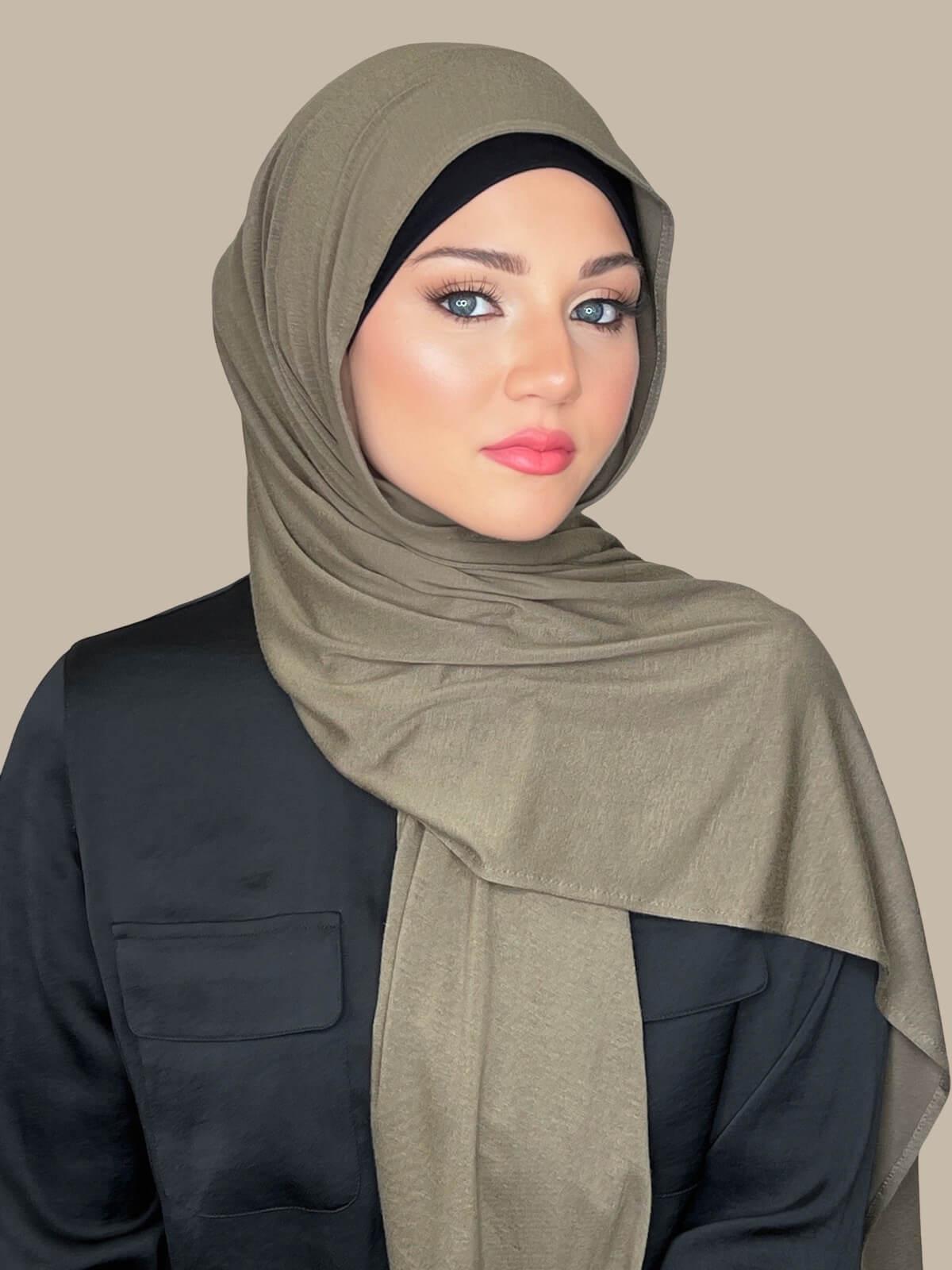 Classic Jersey Hijab Dark Sage - Soft & Breathable Muslim Headscarf for Women - Perfect for Daily Wear, Prayer, and Modest Fashion