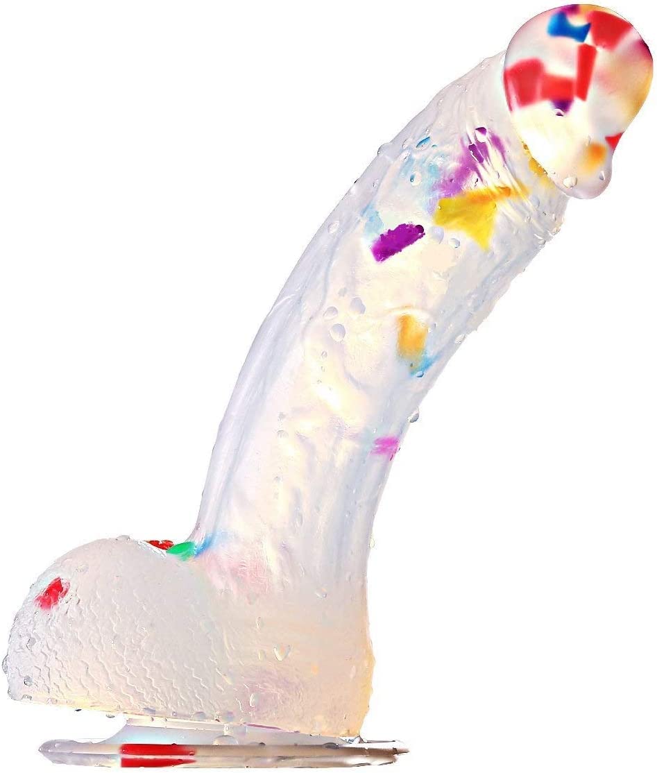 Realistic 7.6 Inch Clear Silicone Confetti Dildo with Strong Suction Cup - Adult Sex Toy for Women, Couples Play, Solo Pleasure & Bachelorette Parties