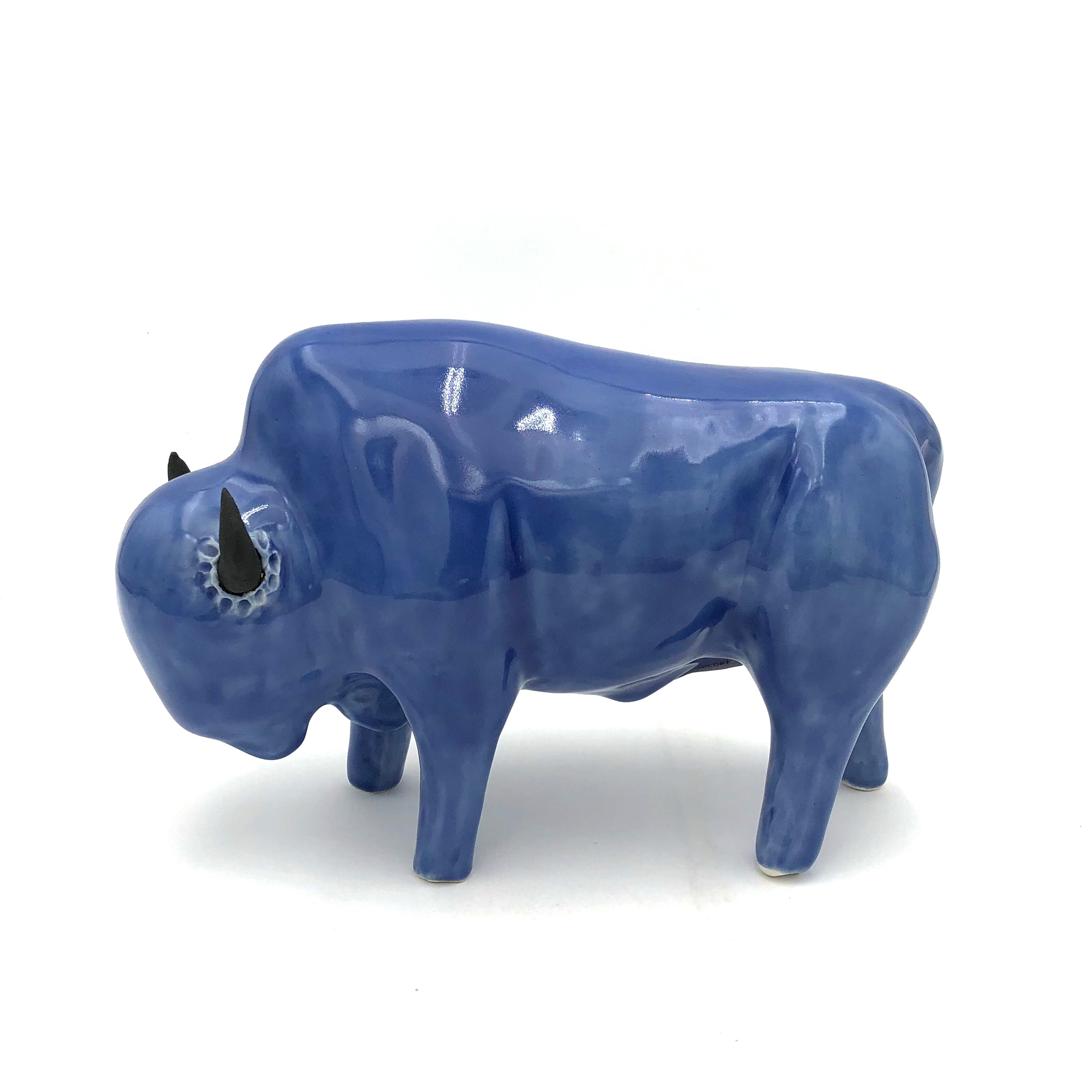 Brian Horsch Full Size Bison Sculpture - Smooth Shiny Blue Finish (Left Facing) | Western Home Decor, Office Display & Rustic Gift Idea