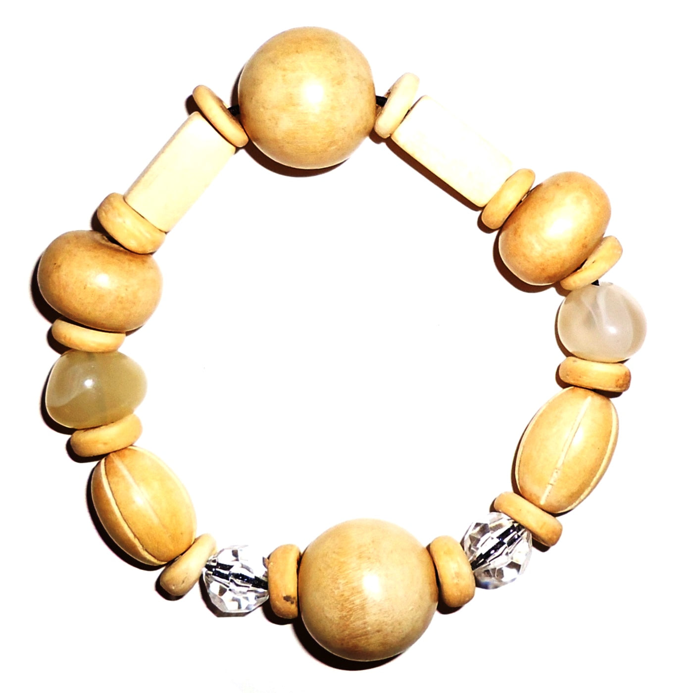 Natural Wood Multi Bead Bracelet with Cream Accents - Boho Chic Handmade Jewelry for Women, Perfect for Casual Wear, Festivals & Layering