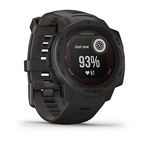 Garmin Instinct Solar - Rugged Outdoor Smartwatch with Solar Charging, Built-in Sports Apps & Health Monitoring - Graphite (Renewed) - Perfect for Hiking, Running, Camping & Adventure Activities