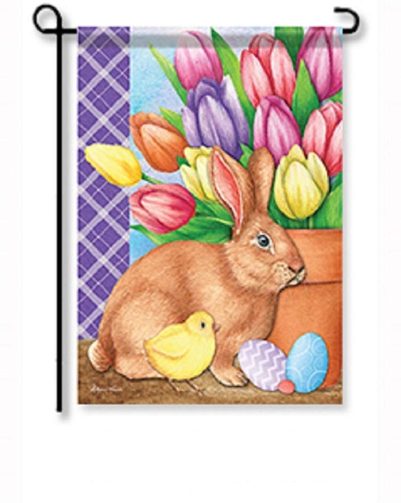 Easter Bunny and Tulips Garden Flag - Spring Home Decor for Front Yard, Porch, and Outdoor Patio - Carson Seasonal Decorative Flag