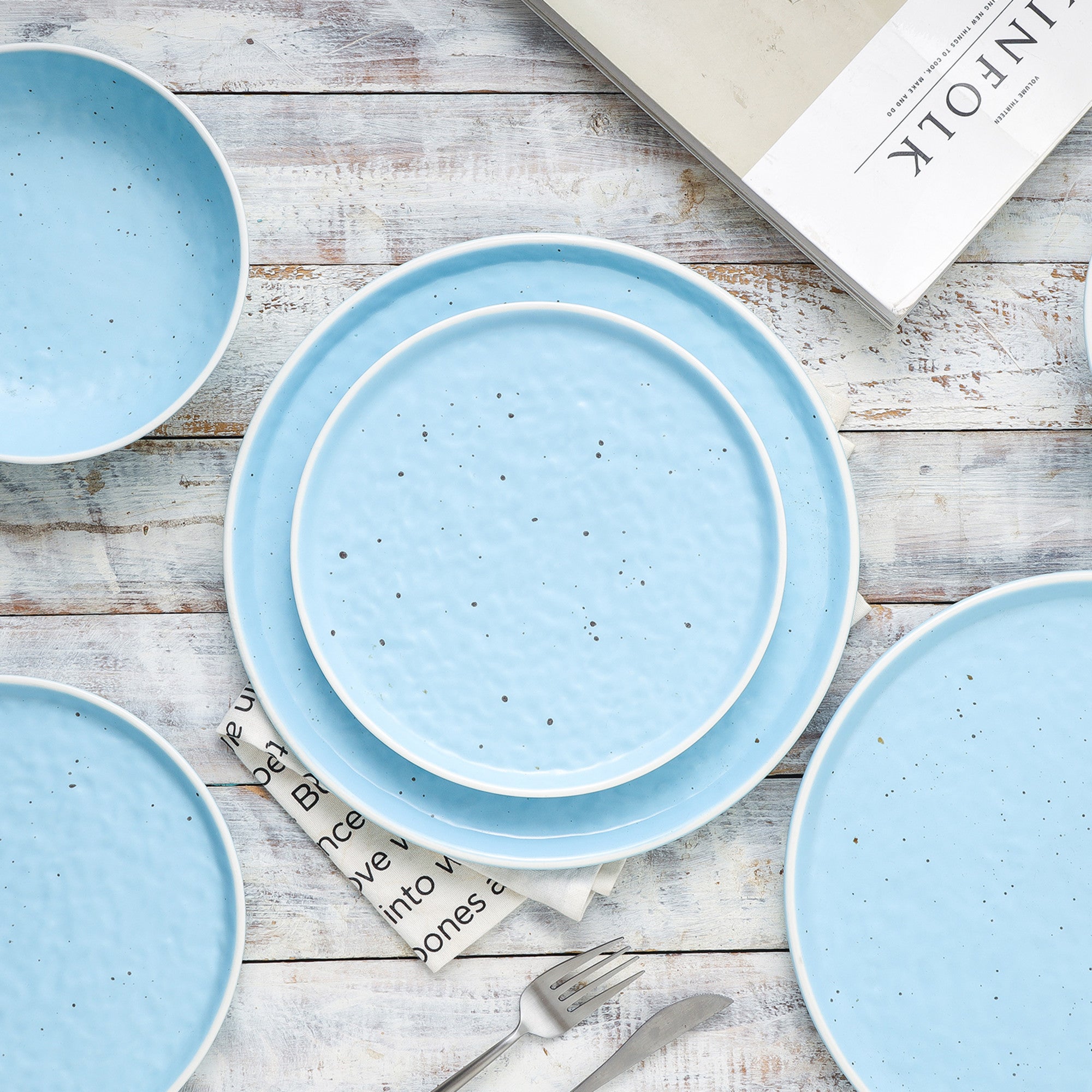 Premium Blue Stoneware Dinner Plate Set - Elegant & Durable Ceramic Plates for Everyday Dining, Dinner Parties & Home Decor