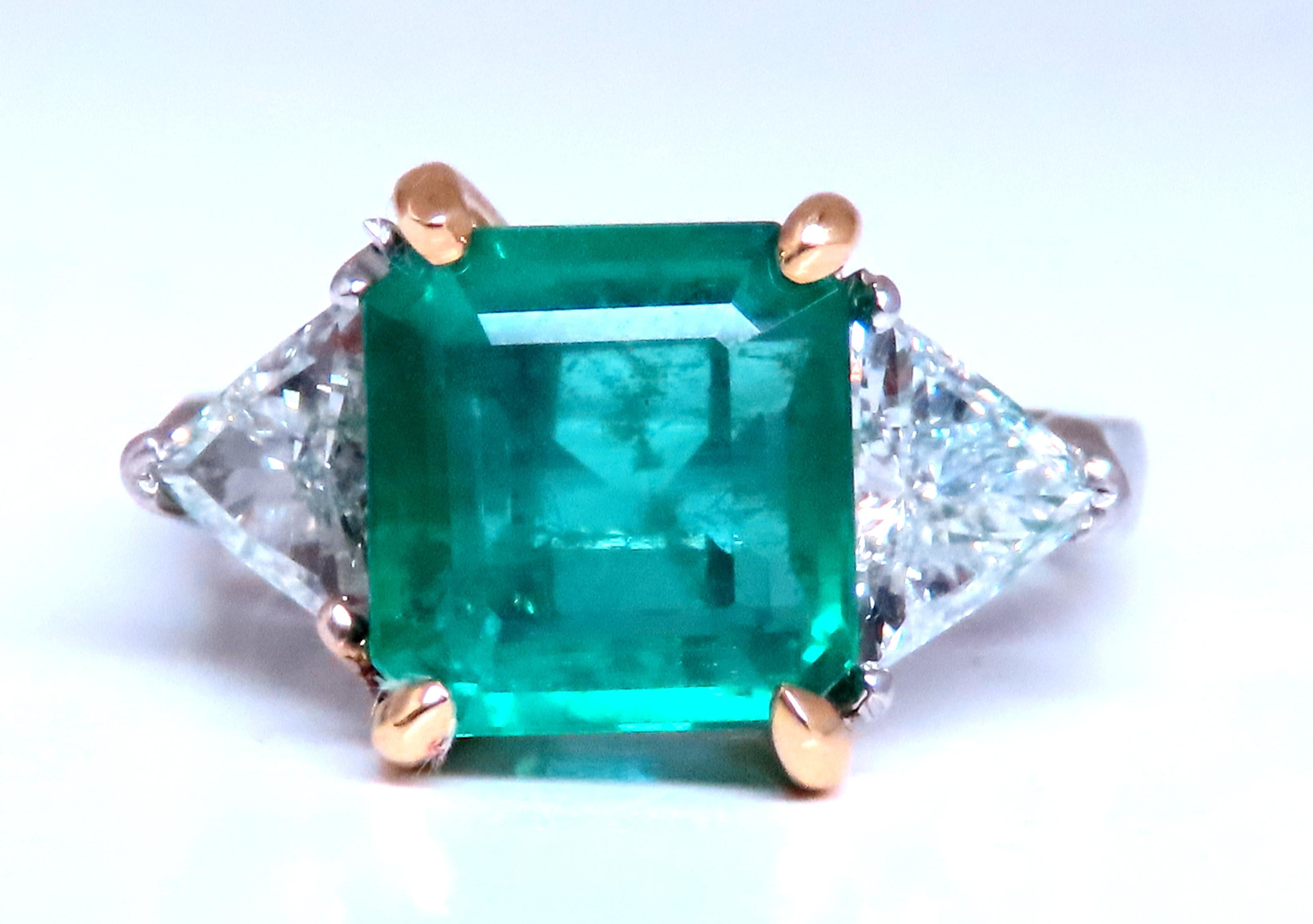 GIA Certified 3.97 Carat Natural Emerald (F1) with Trilliant Cut Diamond Platinum Ring 12414 - Perfect for Engagement, Anniversary & Luxury Jewelry Gifts
