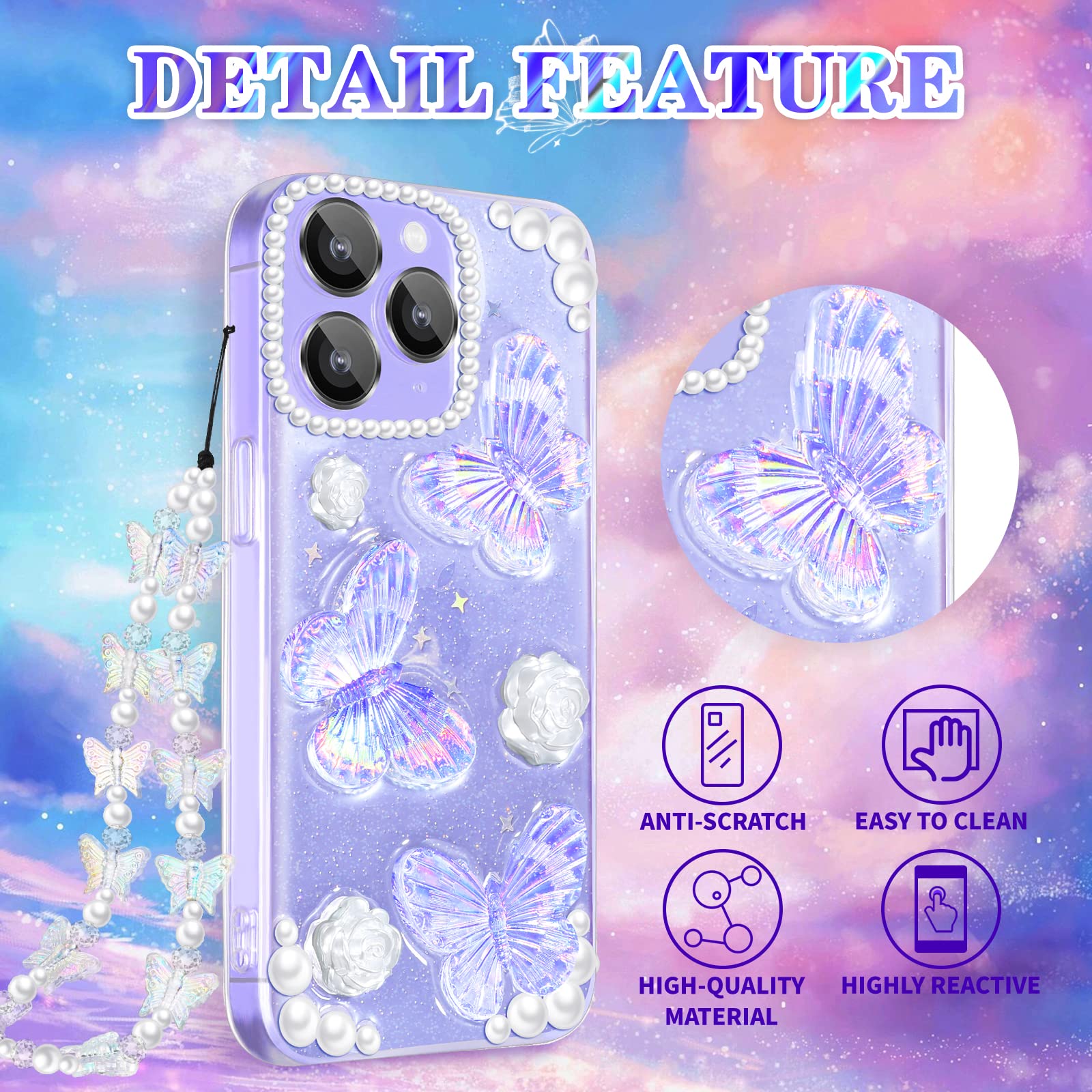 Goocrux 4-in-1 iPhone 11 Pro Case for Women - Glitter Sequin Sparkle Clear Crystal Phone Cover with Chain, Camera Protector & Screen Protector | Cute Girly Design for Girls & Teens | Perfect for Parties, Gifts & Everyday Use