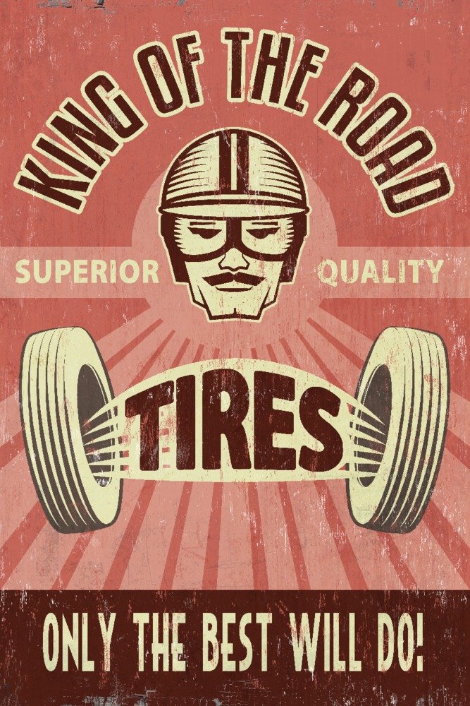 Vintage King of the Road Tires Metal Sign - 24x36 Gallery Quality Aluminum Wall Art for Garage, Man Cave & Automotive Decor - Perfect for Vintage Car Enthusiasts & Retro Style Home Decoration