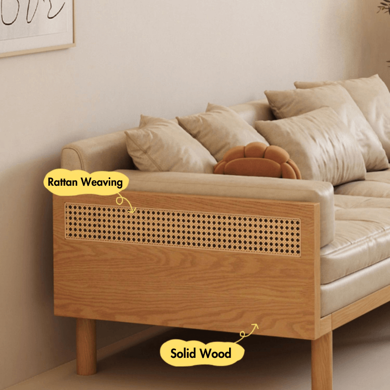 Leather & Wooden Upholstered Convertible Sofa Bed - Full Size Sleeper Sofa with Smoky Finish | Perfect for Small Apartments, Guest Rooms & Home Offices