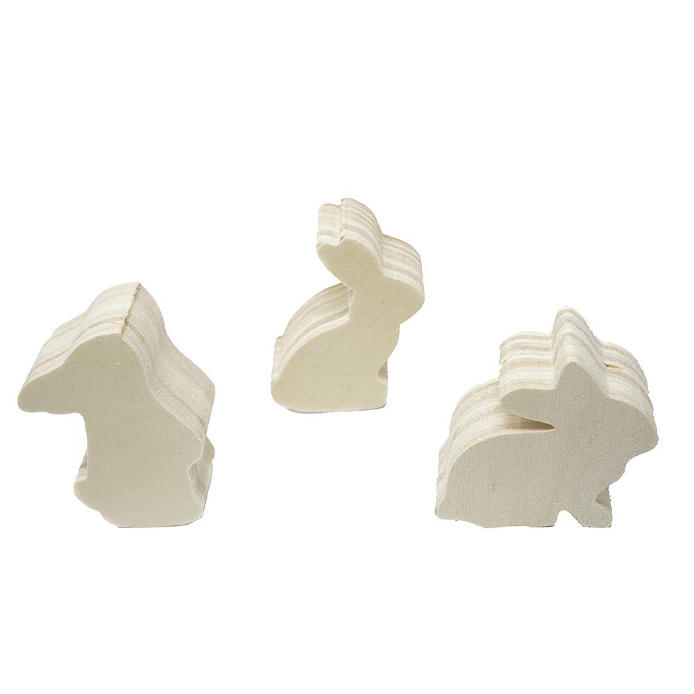 Homeford Mini DIY Wood Bunny Craft Kit - Natural Wooden Rabbit Figurine for Kids & Adults - 3-Piece Set for Easter Decor, Home Crafting & Gift Giving